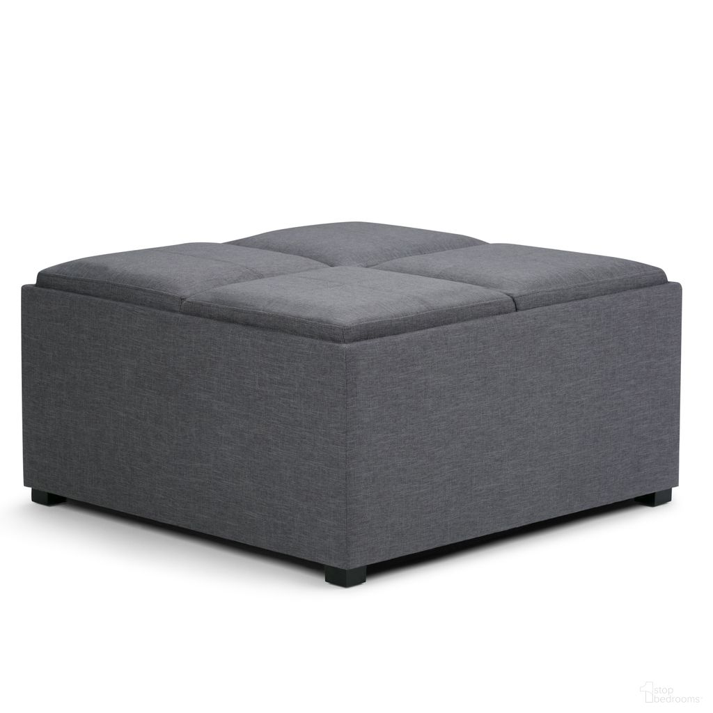 Avalon Linen Look Fabric Square Coffee Table Storage Ottoman In Slate Grey