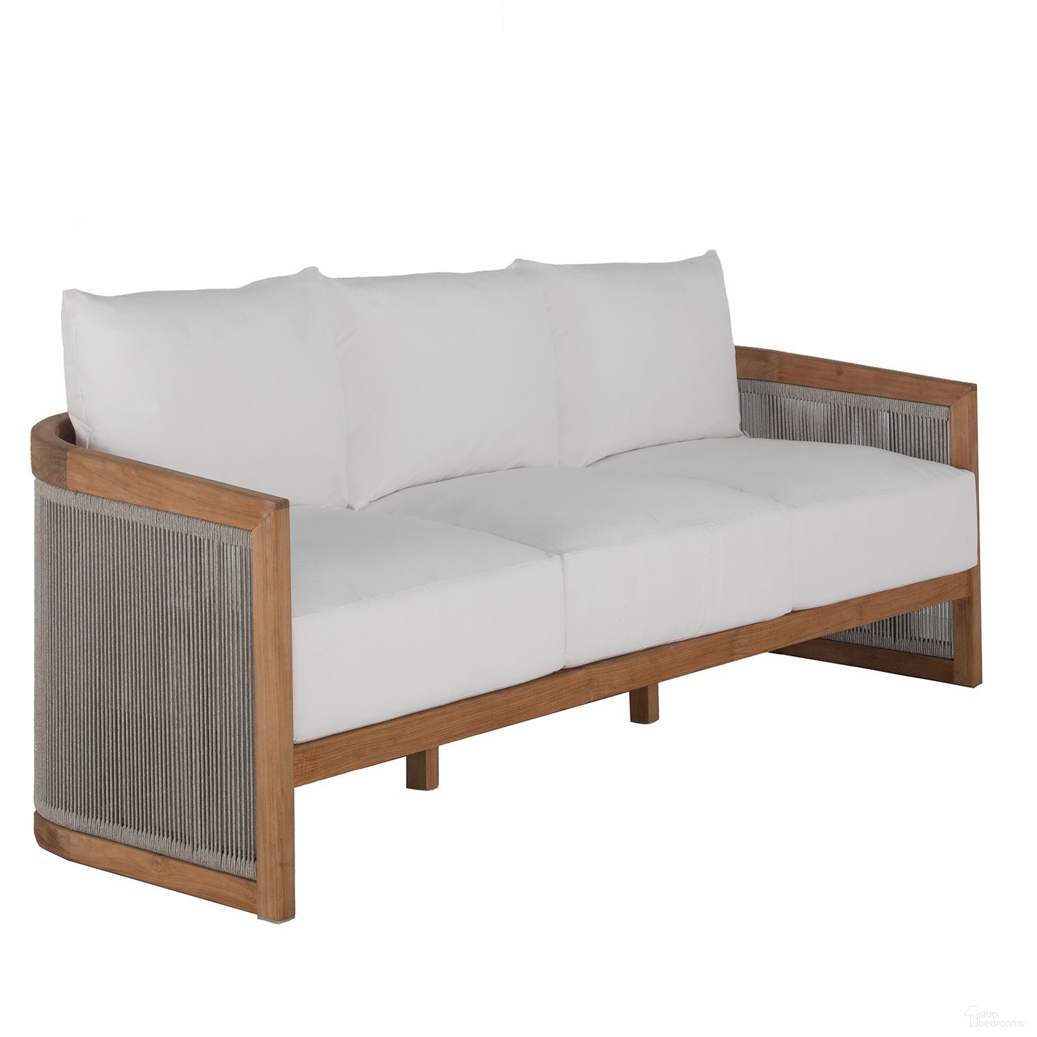 The appearance of Avalon Natural Teak and Rope Sofa In Bali Pearl designed by Summer Classics in the transitional interior design. This bali pearl piece of furniture  was selected by 1StopBedrooms from Avalon Collection to add a touch of cosiness and style into your home. Sku: 1507142+E016P4219N. Material: Teak.