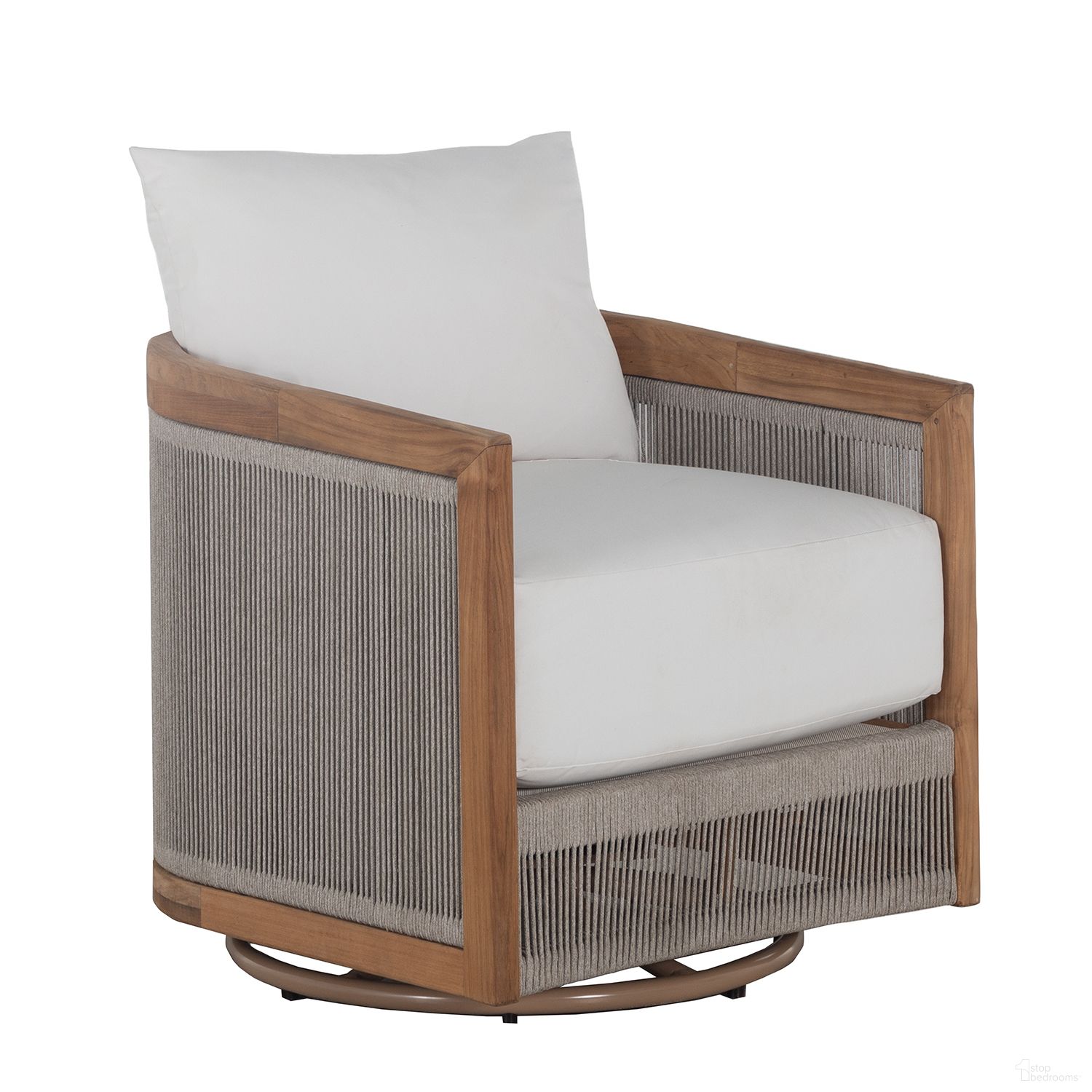 The appearance of Avalon Natural Teak and Rope Swivel Lounge In Bali Pearl designed by Summer Classics in the transitional interior design. This bali pearl piece of furniture was selected by 1StopBedrooms from Avalon Collection to add a touch of cosiness and style into your home. Sku: 1508142+E017P4219N. Material: Teak.