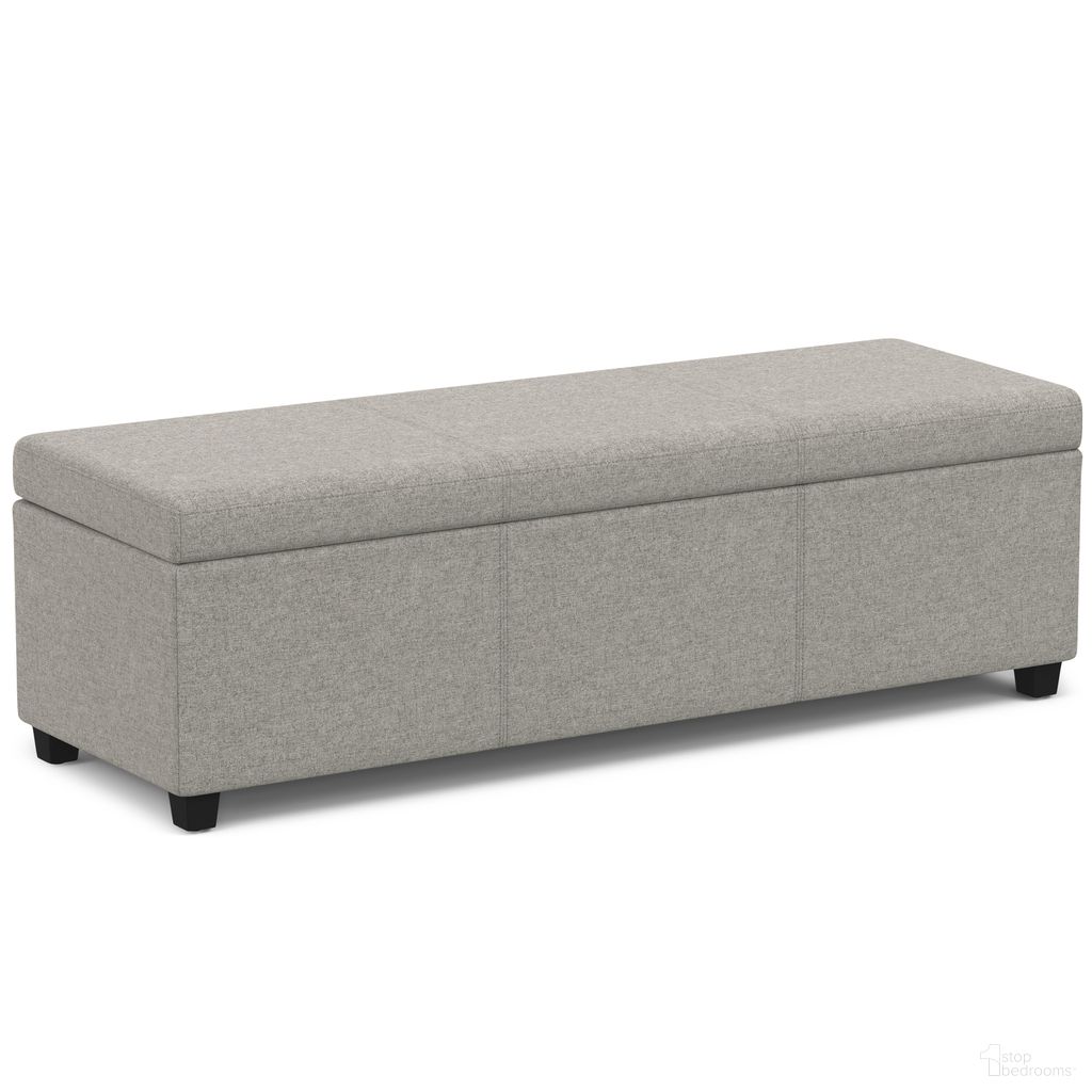 The appearance of Avalon Polyester Linen Fabric Extra Large Storage Ottoman Bench In Cloud Grey designed by Simpli Home in the modern / contemporary interior design. This cloud grey piece of furniture was selected by 1StopBedrooms from Avalon Collection to add a touch of cosiness and style into your home. Sku: AXCF18XL-CLG. Material: Rubberwood.