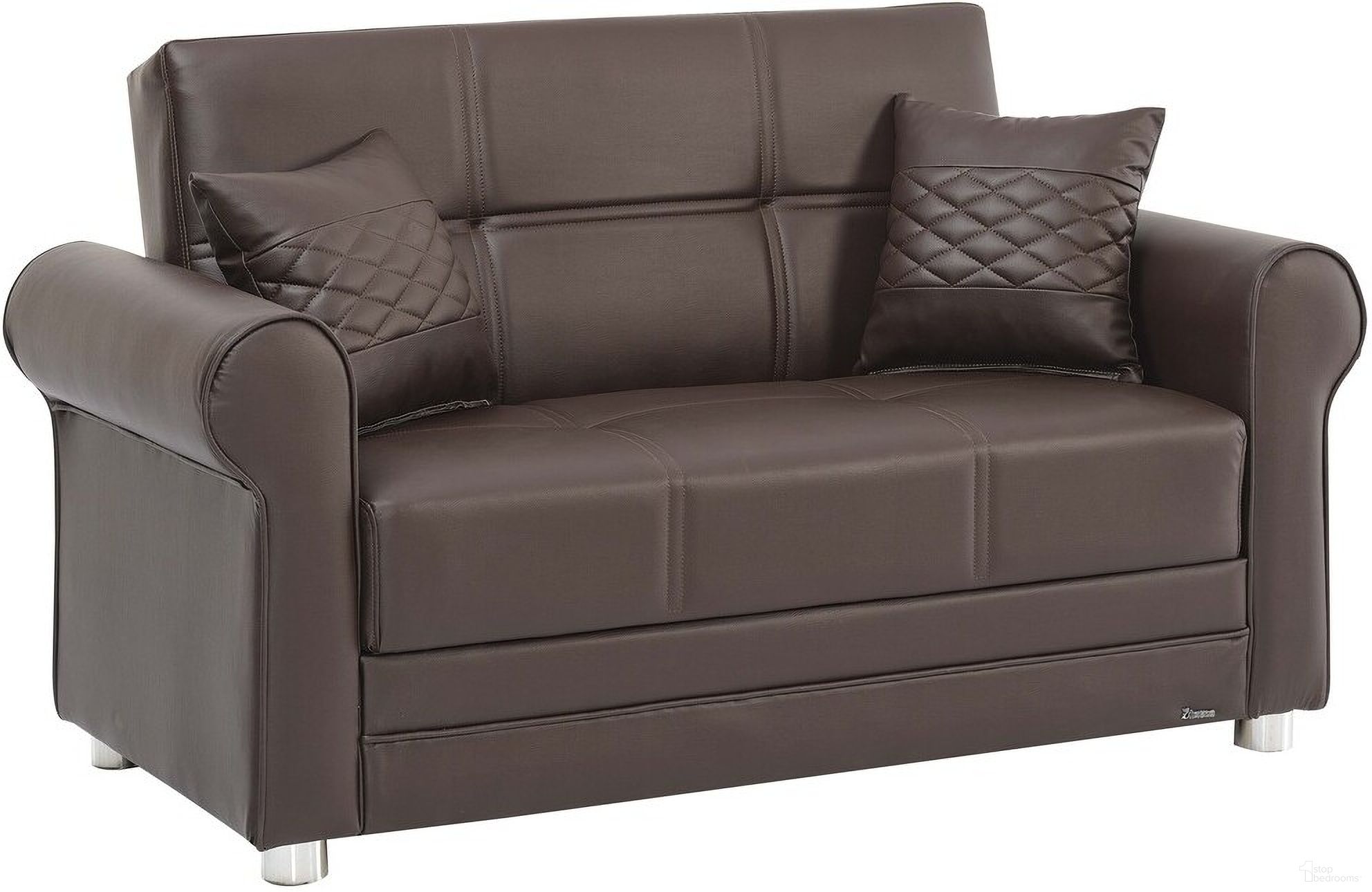 The appearance of Avalon Upholstered Convertible Loveseat with Storage In Zen Brown designed by Casamode in the modern / contemporary interior design. This zen brown piece of furniture  was selected by 1StopBedrooms from Avalon Collection to add a touch of cosiness and style into your home. Sku: AVA-BN-PU-LS. Material: Leather.