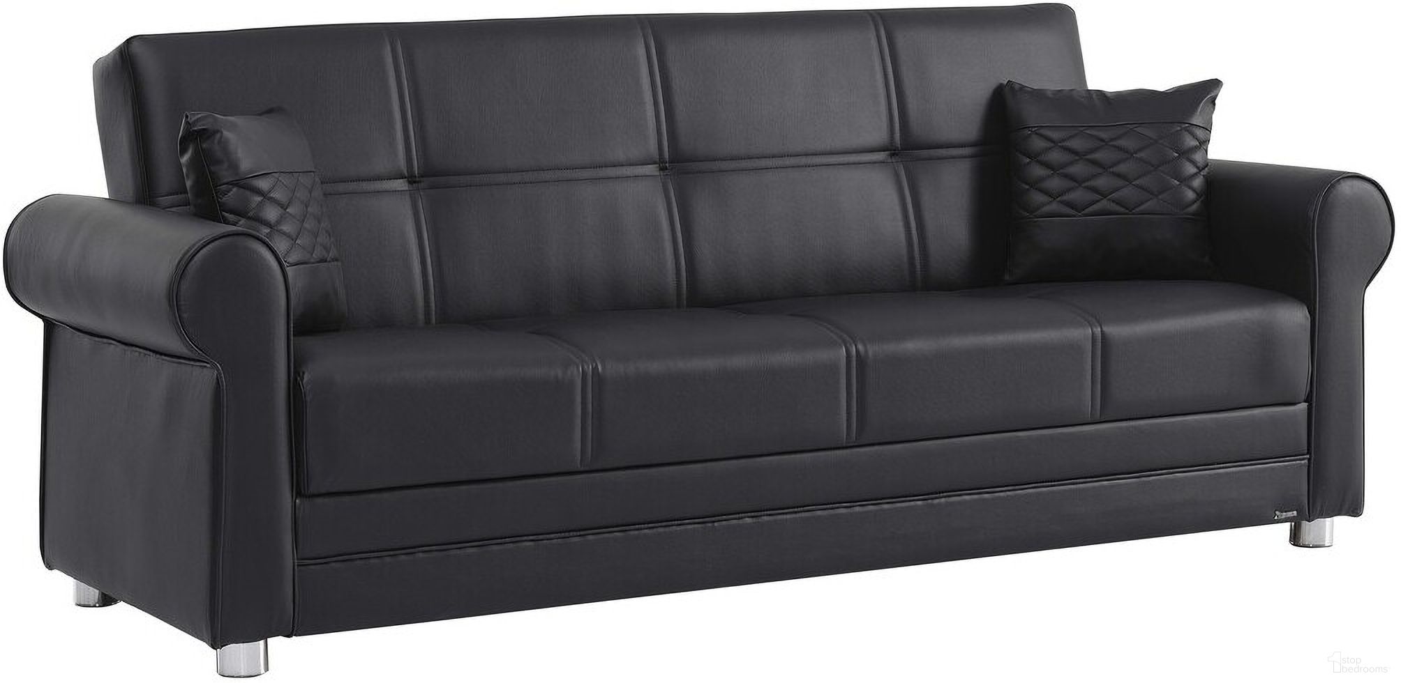 The appearance of Avalon Upholstered Convertible Sofabed with Storage In Zen Black designed by Casamode in the modern / contemporary interior design. This zen black piece of furniture was selected by 1StopBedrooms from Avalon Collection to add a touch of cosiness and style into your home. Sku: AVA-BLK-PU-SB. Material: Leather.
