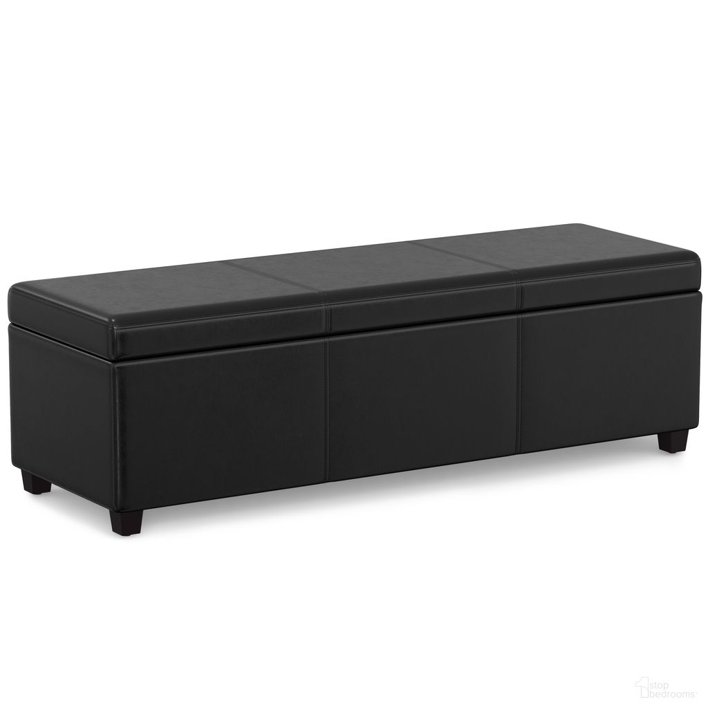 The appearance of Avalon Vegan Faux Leather Extra Large Storage Ottoman Bench In Midnight Black designed by Simpli Home in the modern / contemporary interior design. This midnight black piece of furniture was selected by 1StopBedrooms from Avalon Collection to add a touch of cosiness and style into your home. Sku: AXCF18XL-BL. Material: Faux Leather.