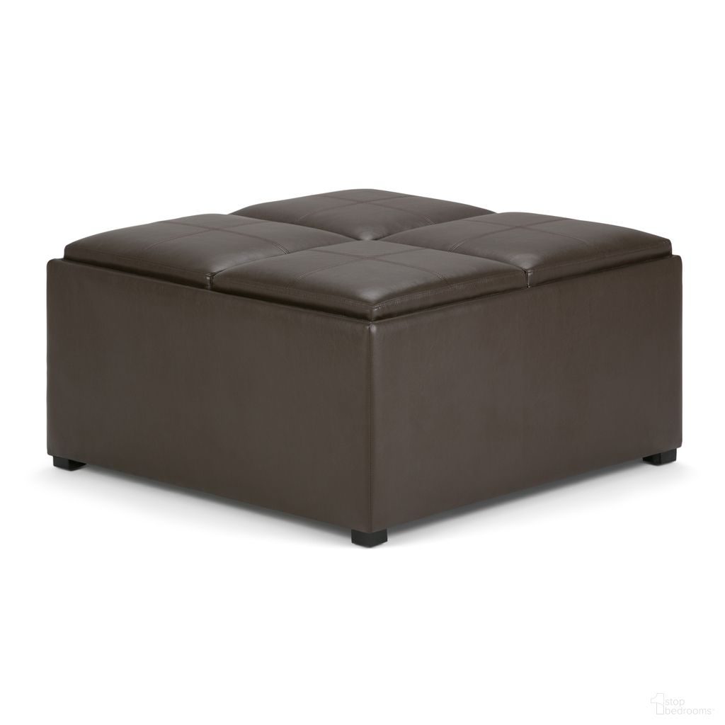 Avalon Vegan Faux Leather Square Coffee Table Storage Ottoman In Chocolate Brown