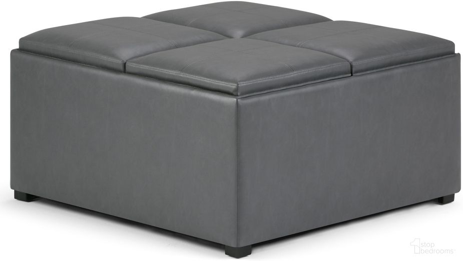 The appearance of Avalon Vegan Faux Leather Square Coffee Table Storage Ottoman In Stone Grey designed by Simpli Home in the modern / contemporary interior design. This stone grey piece of furniture was selected by 1StopBedrooms from Avalon Collection to add a touch of cosiness and style into your home. Sku: AY-F-07-G. Material: Faux Leather.