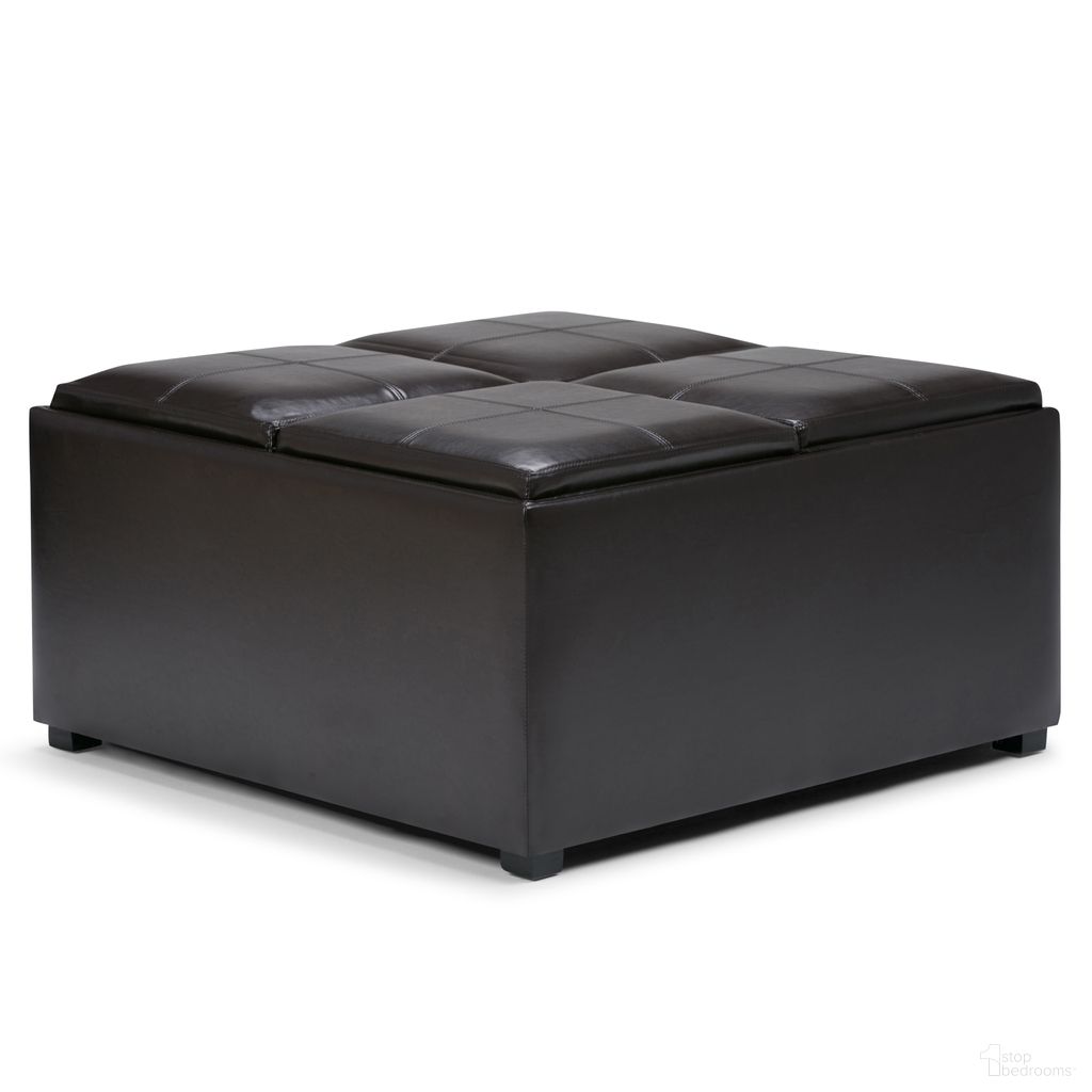 The appearance of Avalon Vegan Faux Leather Square Coffee Table Storage Ottoman In Tanners Brown designed by Simpli Home in the modern / contemporary interior design. This tanners brown piece of furniture was selected by 1StopBedrooms from Avalon Collection to add a touch of cosiness and style into your home. Sku: F-07. Material: Faux Leather.
