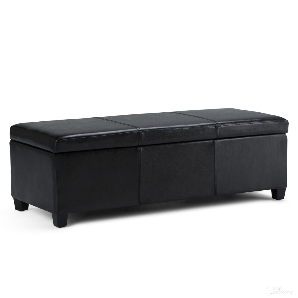 The appearance of Avalon Vegan Faux Leather Storage Ottoman Bench In Midnight Black designed by Simpli Home in the modern / contemporary interior design. This midnight black piece of furniture was selected by 1StopBedrooms from Avalon Collection to add a touch of cosiness and style into your home. Sku: AXCF18-BL. Material: Faux Leather.