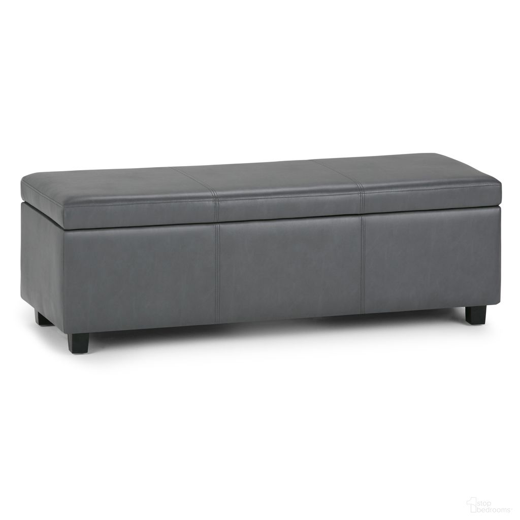 Avalon Vegan Faux Leather Storage Ottoman Bench In Stone Grey