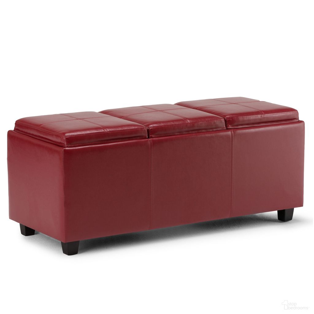 Avalon Vegan Faux Leather Storage Ottoman In Red