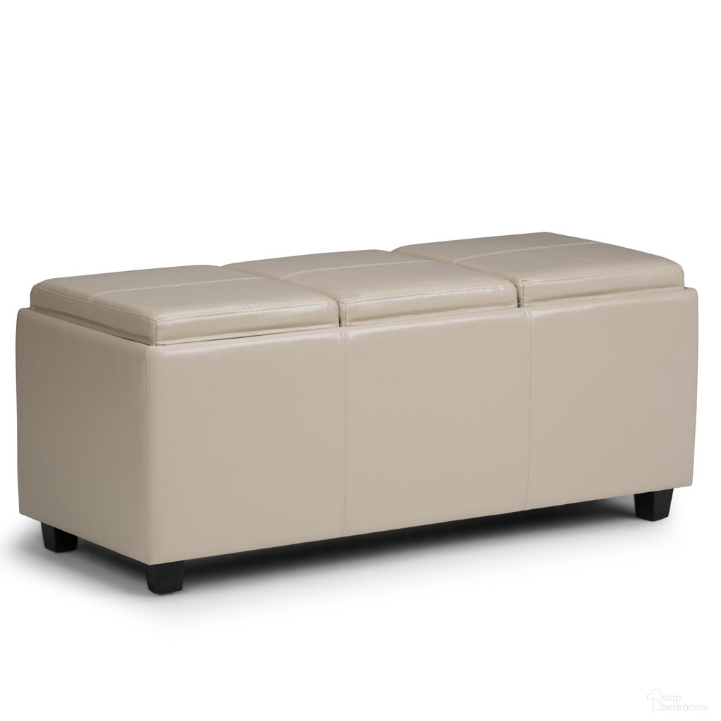 Avalon Vegan Faux Leather Storage Ottoman In Satin Cream