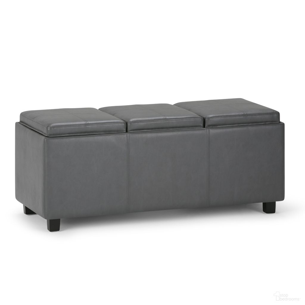Avalon Vegan Faux Leather Storage Ottoman In Stone Grey