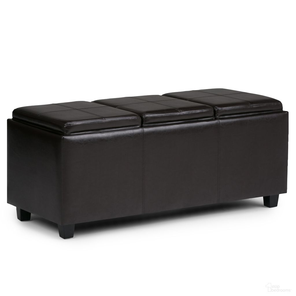 The appearance of Avalon Vegan Faux Leather Storage Ottoman In Tanners Brown designed by Simpli Home in the modern / contemporary interior design. This tanners brown piece of furniture was selected by 1StopBedrooms from Avalon Collection to add a touch of cosiness and style into your home. Sku: INT-AXCAVA-OTTBNCH-02. Material: Faux Leather.