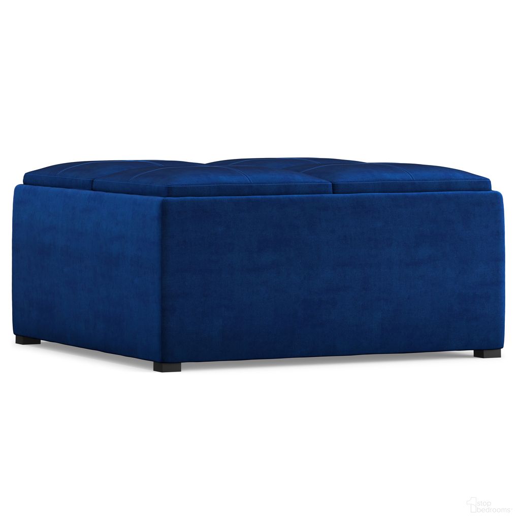 The appearance of Avalon Velvet Fabric Square Coffee Table Storage Ottoman In Blue designed by Simpli Home in the modern / contemporary interior design. This blue piece of furniture was selected by 1StopBedrooms from Avalon Collection to add a touch of cosiness and style into your home. Sku: AY-F-07-BV. Material: Velvet.