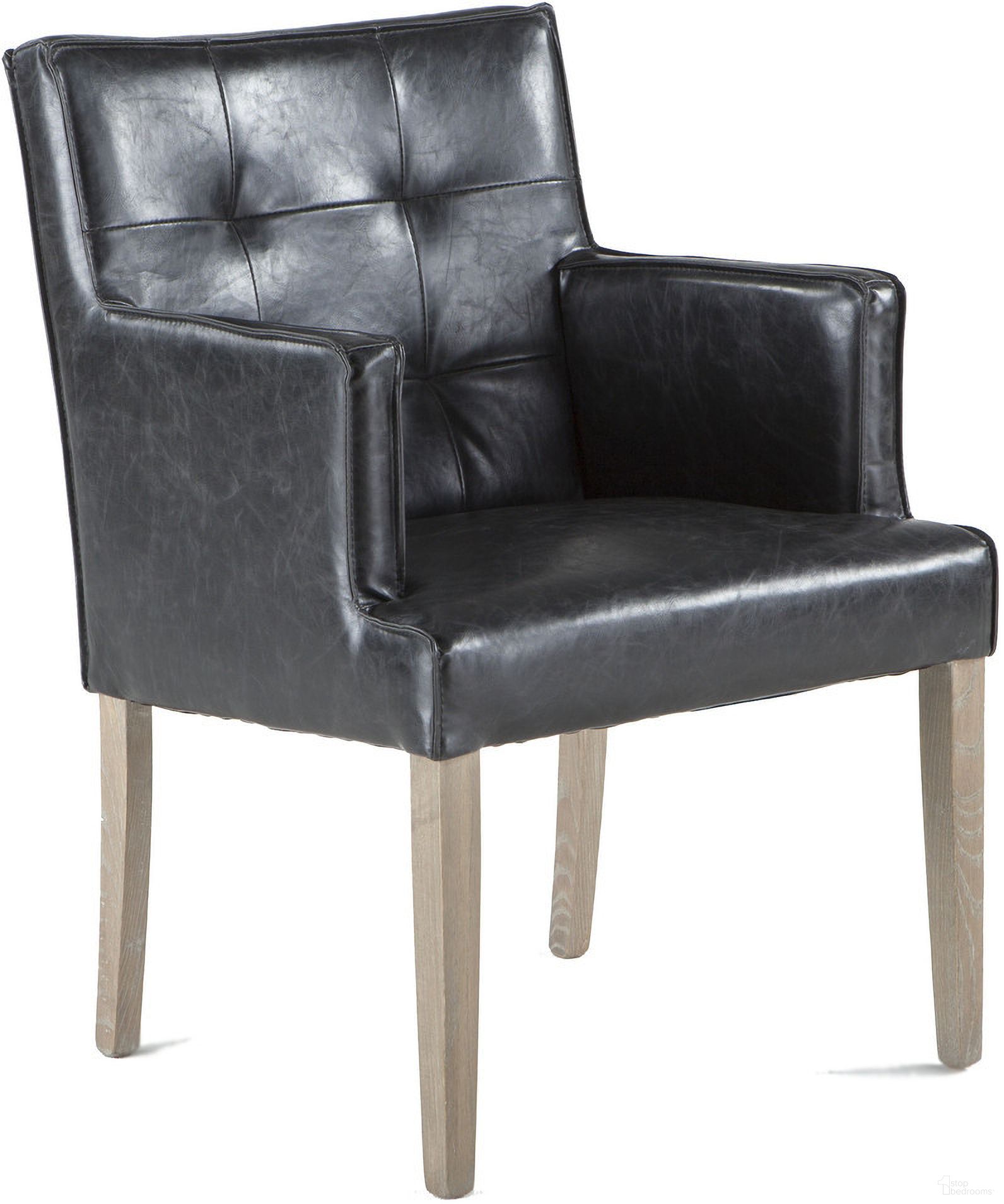 The appearance of Aven Armchair In Black Leather with Light Legs designed by Home Trends and Design in the rustic / southwestern interior design. This black piece of furniture was selected by 1StopBedrooms from Aven Collection to add a touch of cosiness and style into your home. Sku: ZWAY43-BL. Material: Wood. Chair Type: Arm Chair.
