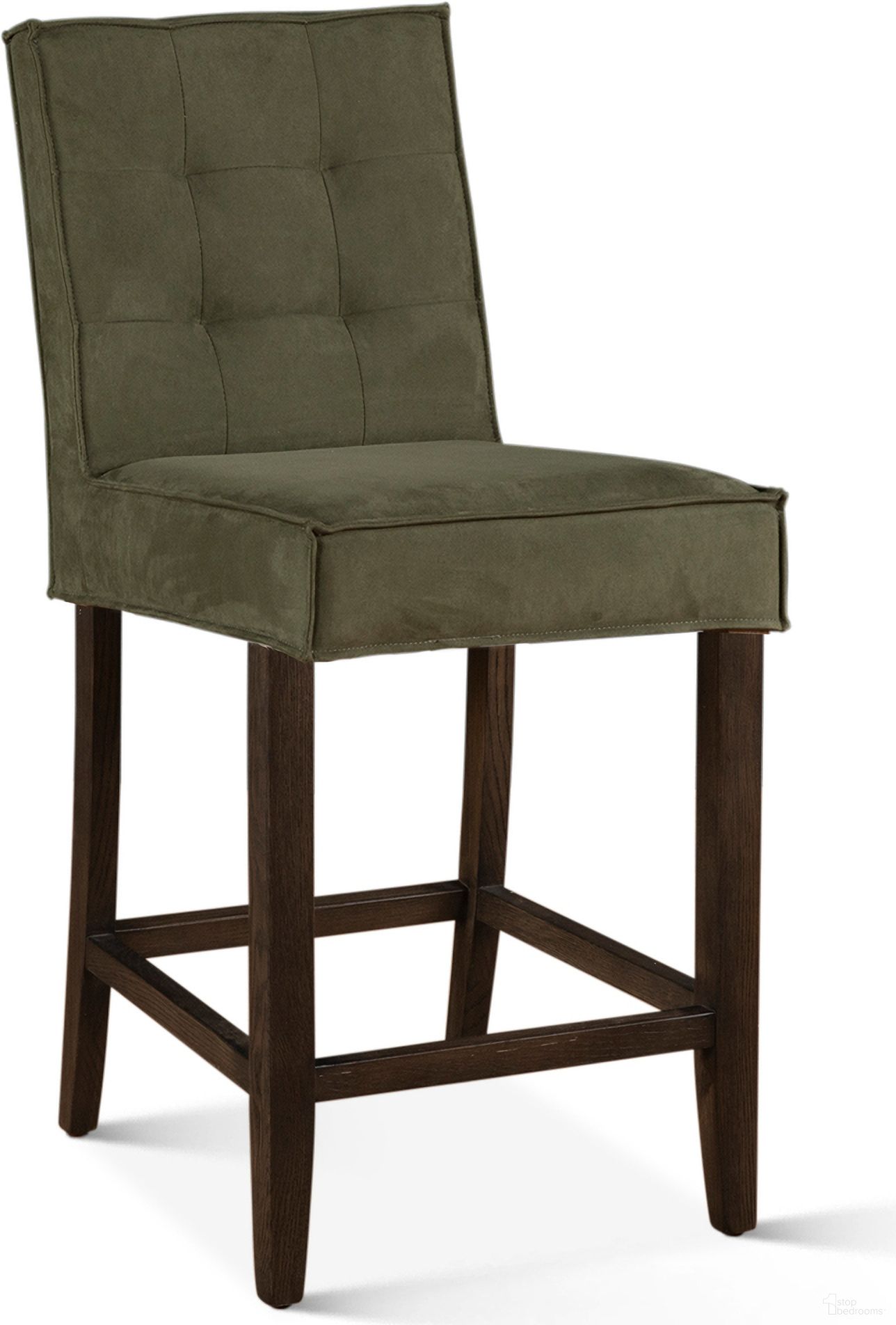 The appearance of Aven Counter Chair In Green Eco Suede with Dark Legs designed by Home Trends and Design in the rustic / southwestern interior design. This green piece of furniture  was selected by 1StopBedrooms from Aven Collection to add a touch of cosiness and style into your home. Sku: ZWAVECCGSD. Material: Suede.