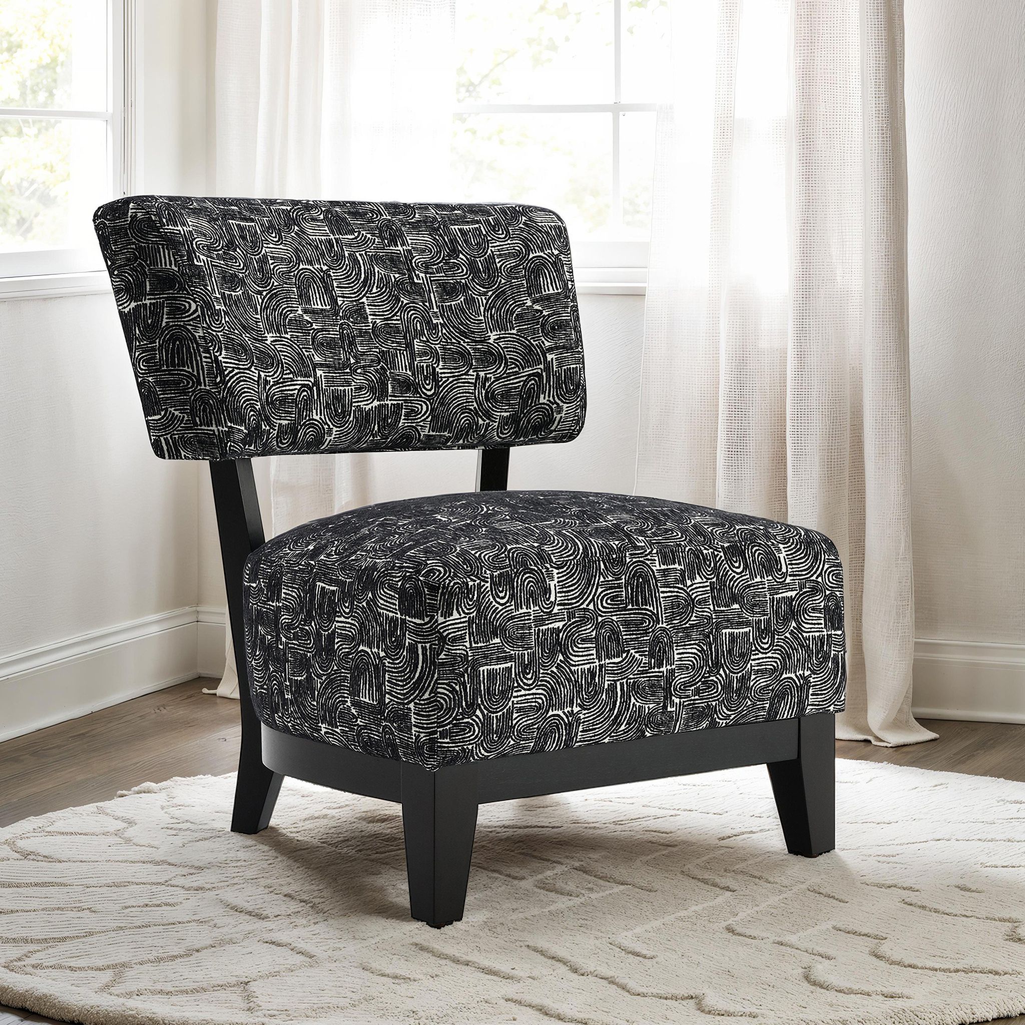 The appearance of Aveni Accent Chair In Black designed by Furniture of America in the modern / contemporary interior design. This black piece of furniture was selected by 1StopBedrooms from Aveni Collection to add a touch of cosiness and style into your home. Sku: FM-AC6008BK. Material: Fabric.