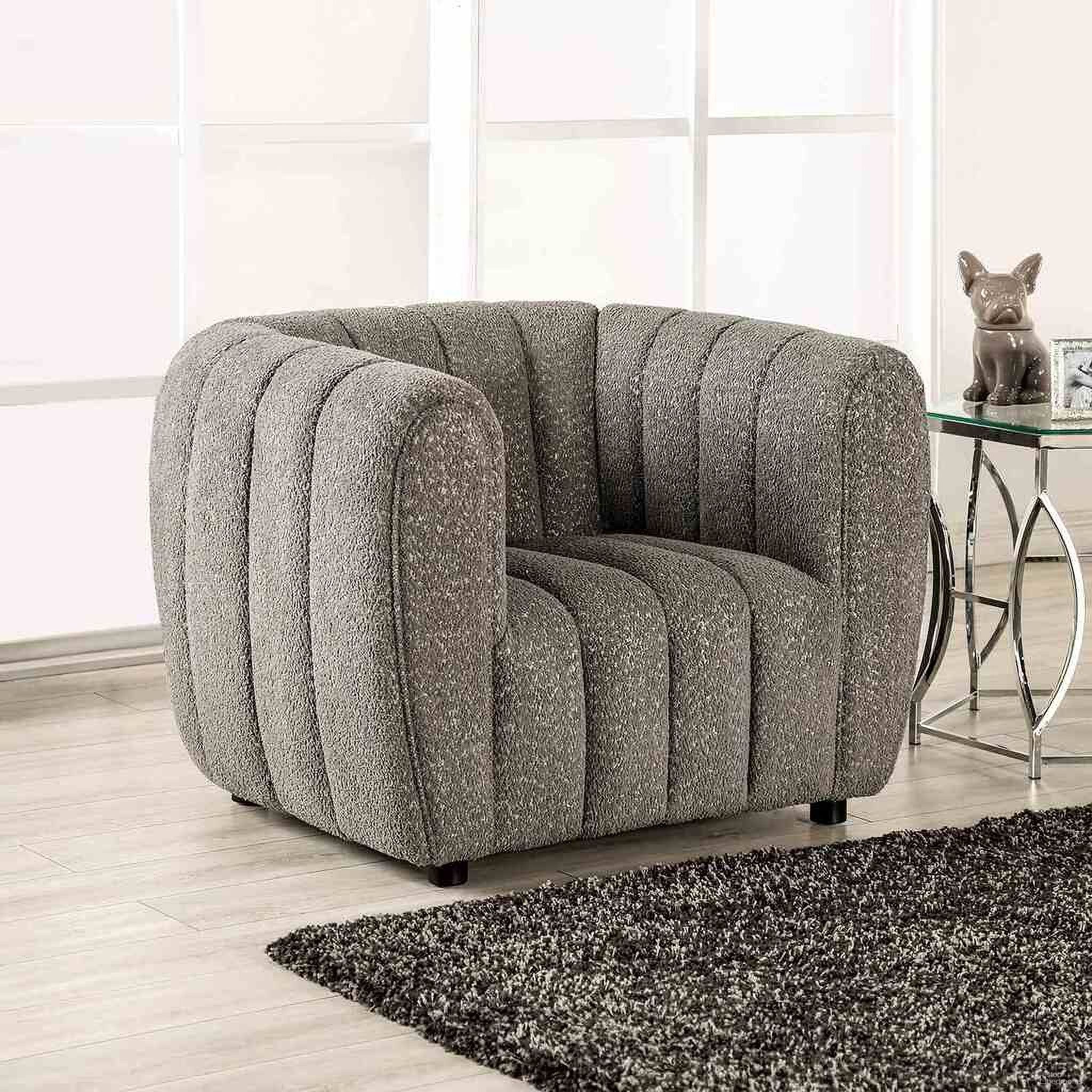 The appearance of Aversa Chair In Charcoal Gray designed by Furniture of America in the modern / contemporary interior design. This charcoal gray piece of furniture was selected by 1StopBedrooms from Aversa Collection to add a touch of cosiness and style into your home. Sku: FM61002GY-CH. Material: Boucle.