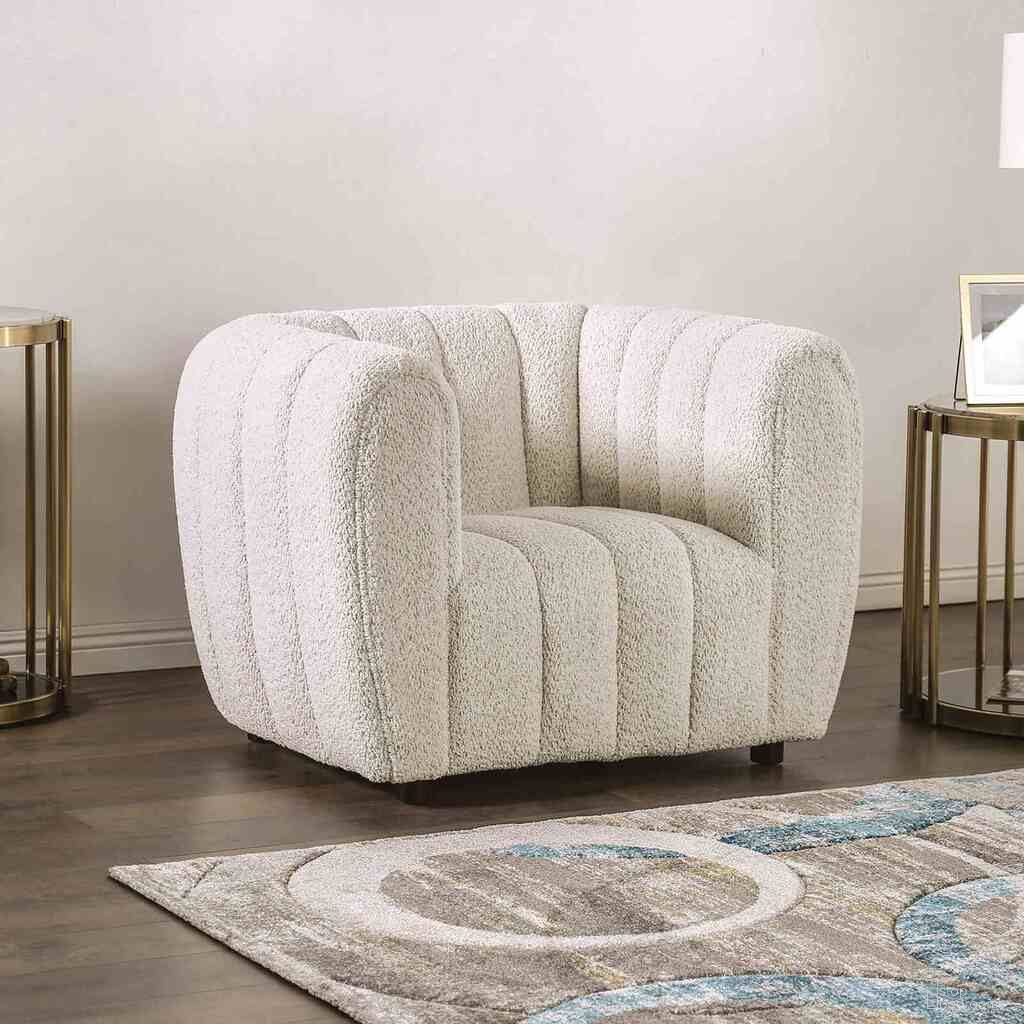 The appearance of Aversa Chair In Off White designed by Furniture of America in the modern / contemporary interior design. This off white piece of furniture was selected by 1StopBedrooms from Aversa Collection to add a touch of cosiness and style into your home. Sku: FM61002WH-CH. Material: Boucle.