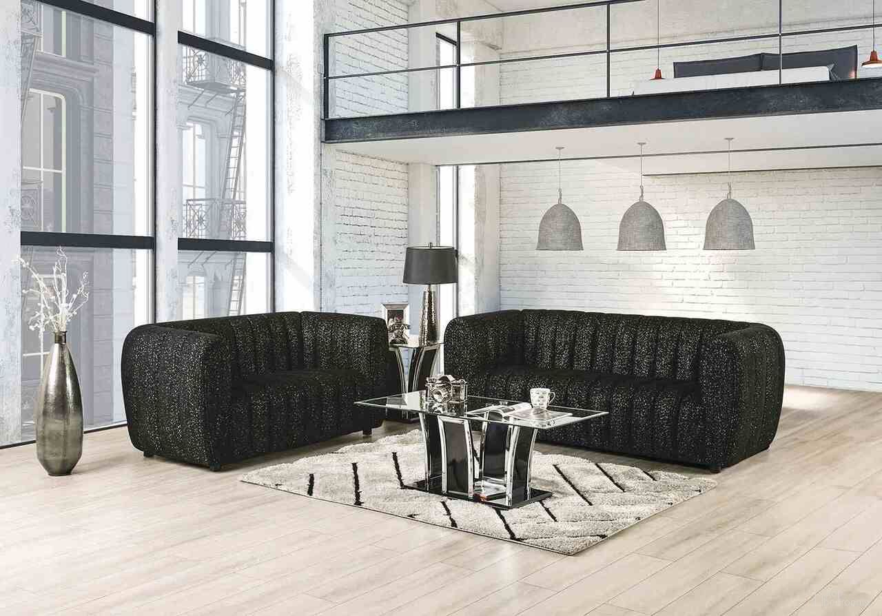 The appearance of Aversa Living Room Set In Black designed by Furniture of America in the modern / contemporary interior design. This black piece of furniture was selected by 1StopBedrooms from Aversa Collection to add a touch of cosiness and style into your home. Sku: FM61002BK-SF;FM61002BK-LV. Material: Boucle.