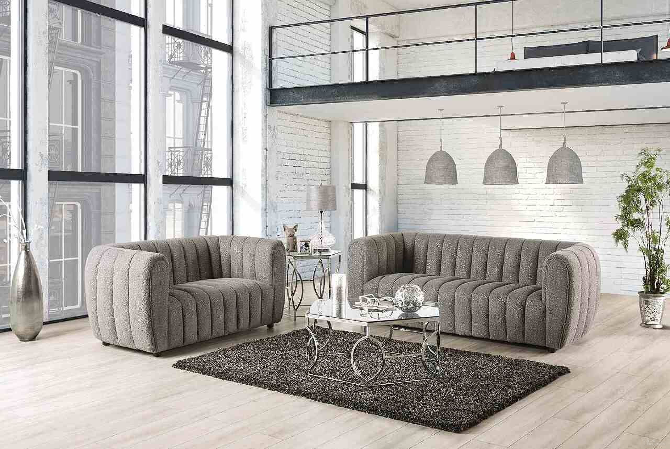 The appearance of Aversa Living Room Set In Charcoal Gray designed by Furniture of America in the modern / contemporary interior design. This charcoal gray piece of furniture was selected by 1StopBedrooms from Aversa Collection to add a touch of cosiness and style into your home. Sku: FM61002GY-SF;FM61002GY-LV. Material: Boucle.