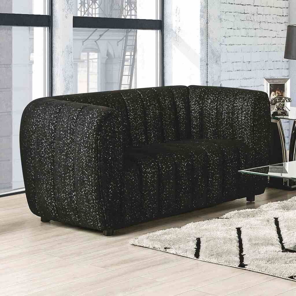 The appearance of Aversa Loveseat In Black designed by Furniture of America in the modern / contemporary interior design. This black piece of furniture was selected by 1StopBedrooms from Aversa Collection to add a touch of cosiness and style into your home. Sku: FM61002BK-LV. Material: Boucle.