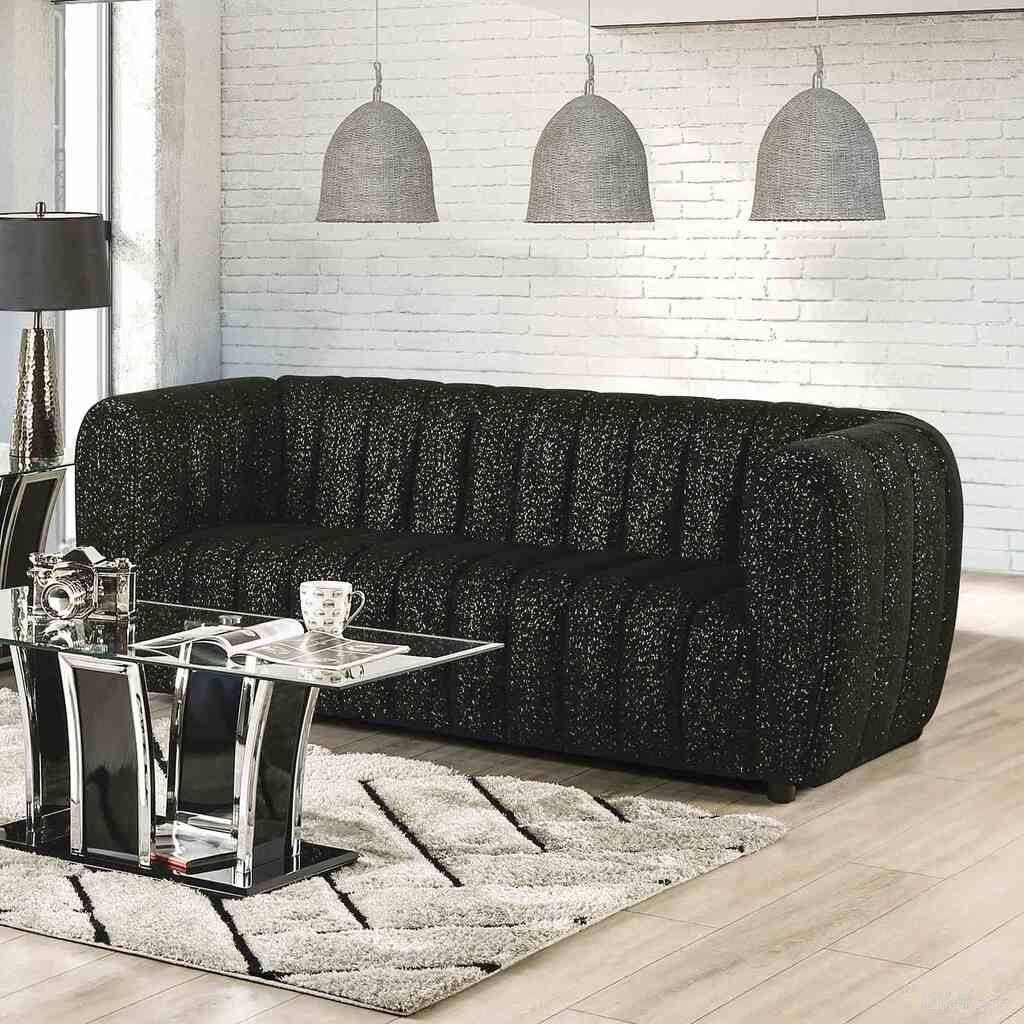 The appearance of Aversa Sofa In Black designed by Furniture of America in the modern / contemporary interior design. This black piece of furniture was selected by 1StopBedrooms from Aversa Collection to add a touch of cosiness and style into your home. Sku: FM61002BK-SF. Material: Boucle.