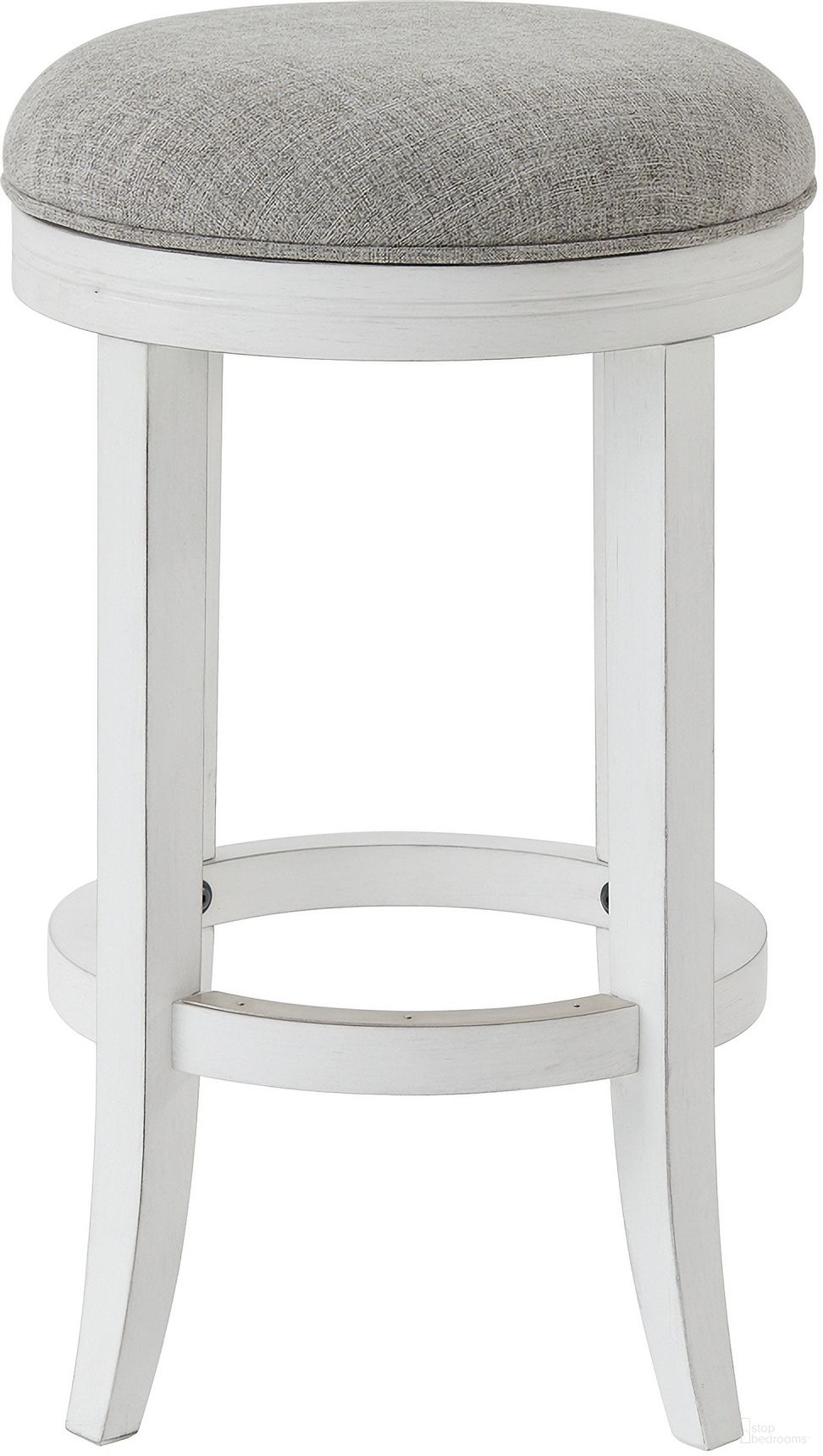 The appearance of Avery 26 Inch Counter-Height Wood Backless Barstool with Upholstered Swivel Seat In White and Gray designed by New Ridge Home Goods in the country / farmhouse interior design. This white/gray piece of furniture was selected by 1StopBedrooms from Avery Collection to add a touch of cosiness and style into your home. Sku: NR1048FC-06AW. Material: Hardwood.