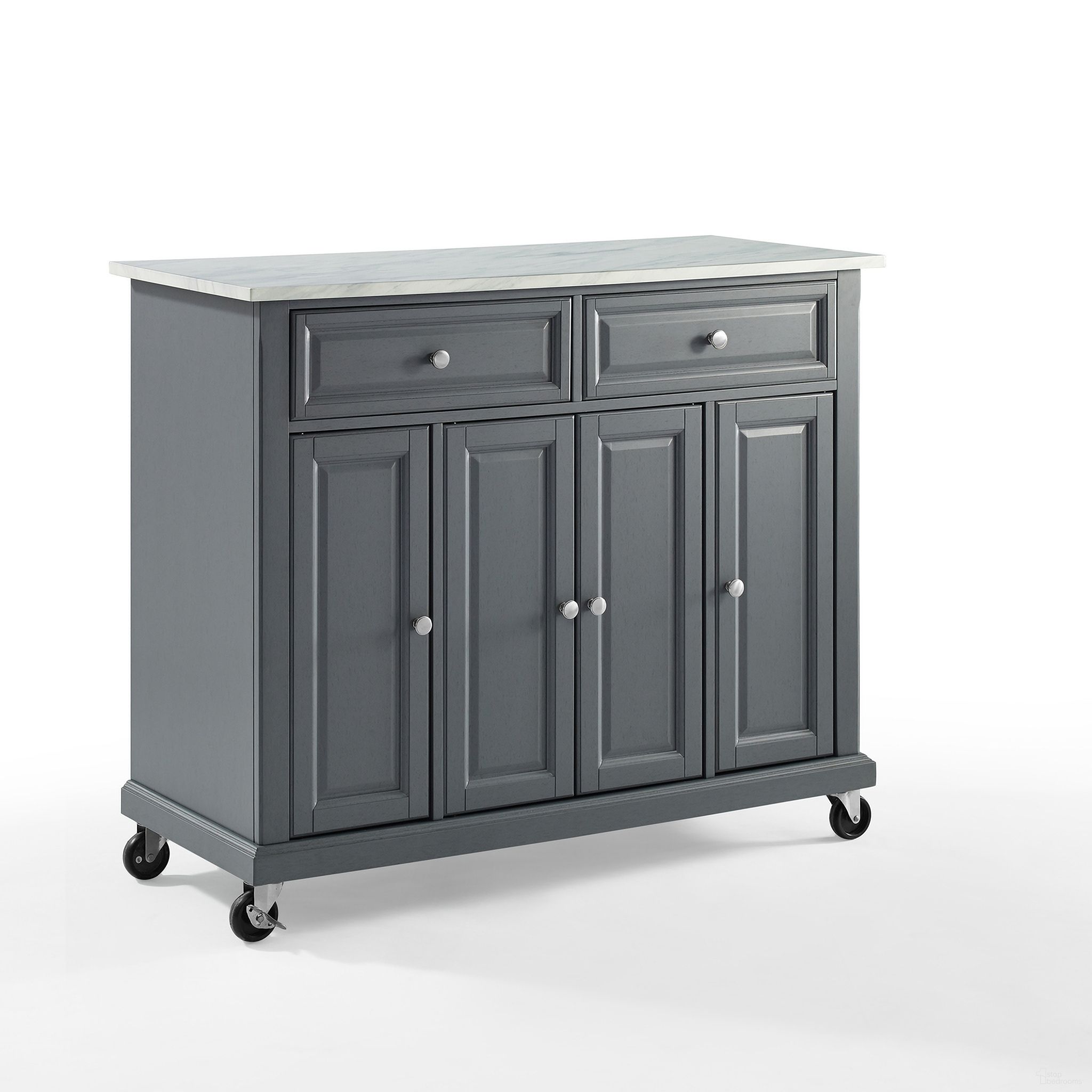 Avery Kitchen Cart In Distressed Gray and White Marble