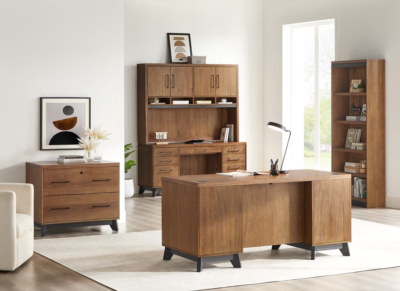The appearance of Avery Wood Hutch With Doors and Credenza In Rich Medium Brown designed by Martin Furniture in the modern / contemporary interior design. This rich medium brown piece of furniture was selected by 1StopBedrooms from Avery Collection to add a touch of cosiness and style into your home. Sku: IMAV642-649KIT. Material: Solid Hardwood.