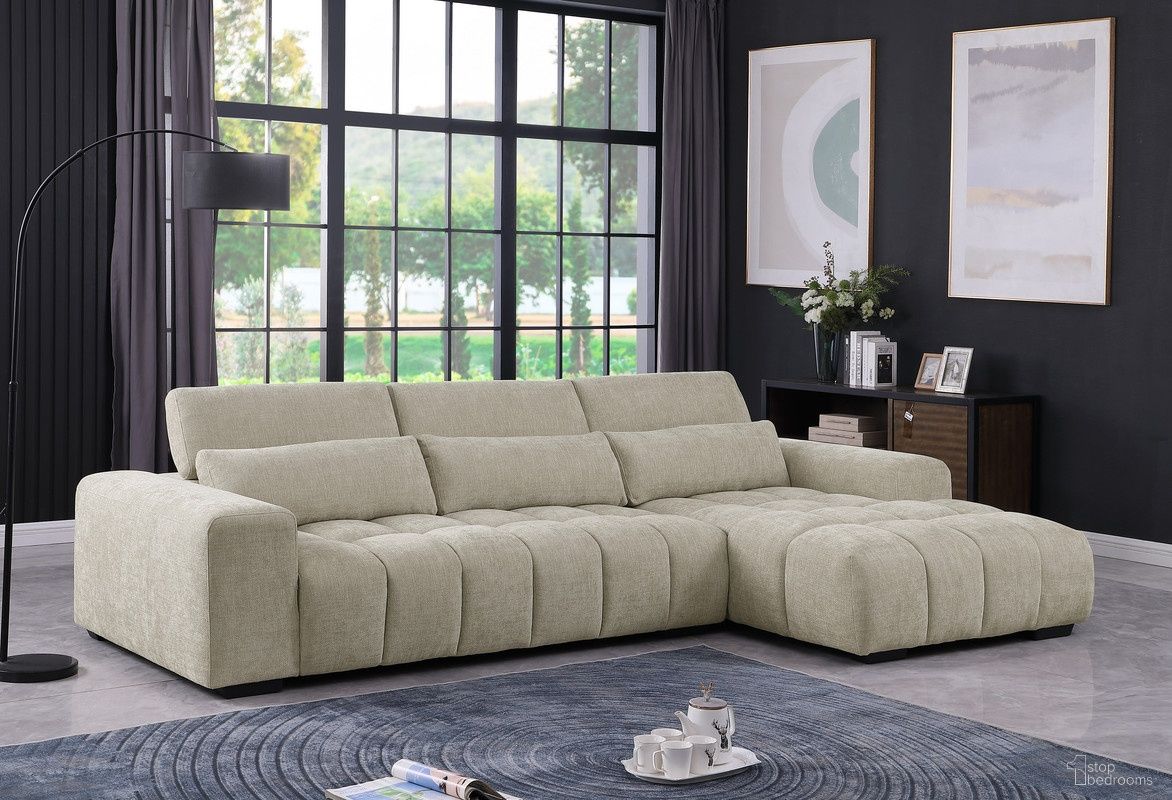The appearance of Aviana Chenille Fabric Sectional In RAF Chaise in Beige designed by Best Quality Furniture in the transitional interior design. This beige piece of furniture  was selected by 1StopBedrooms from Aviana Collection to add a touch of cosiness and style into your home. Sku: S111-LSF;S111-RSF. Material: Chenille.