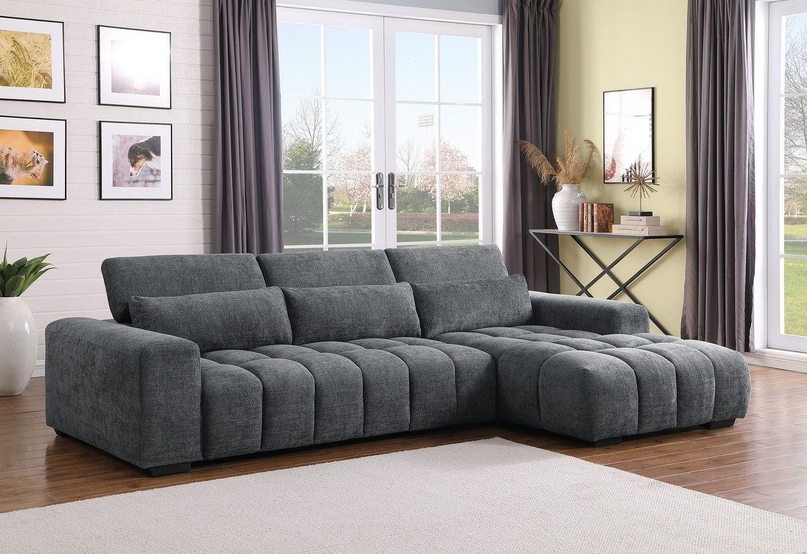 Aviana Chenille Fabric Sectional In RAF Chaise in Dark Gray
