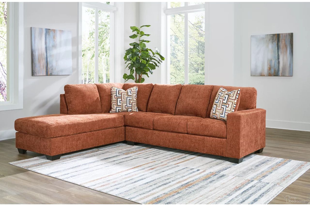 The appearance of Aviemore 2-Piece LAF Sectional with Chaise In Spice designed by Signature Design by Ashley in the transitional interior design. This spice piece of furniture was selected by 1StopBedrooms from Aviemore Collection to add a touch of cosiness and style into your home. Sku: 2430416;2430467. Material: Polyester. Layout: Sofa & Chaise. Orientation: LAF.