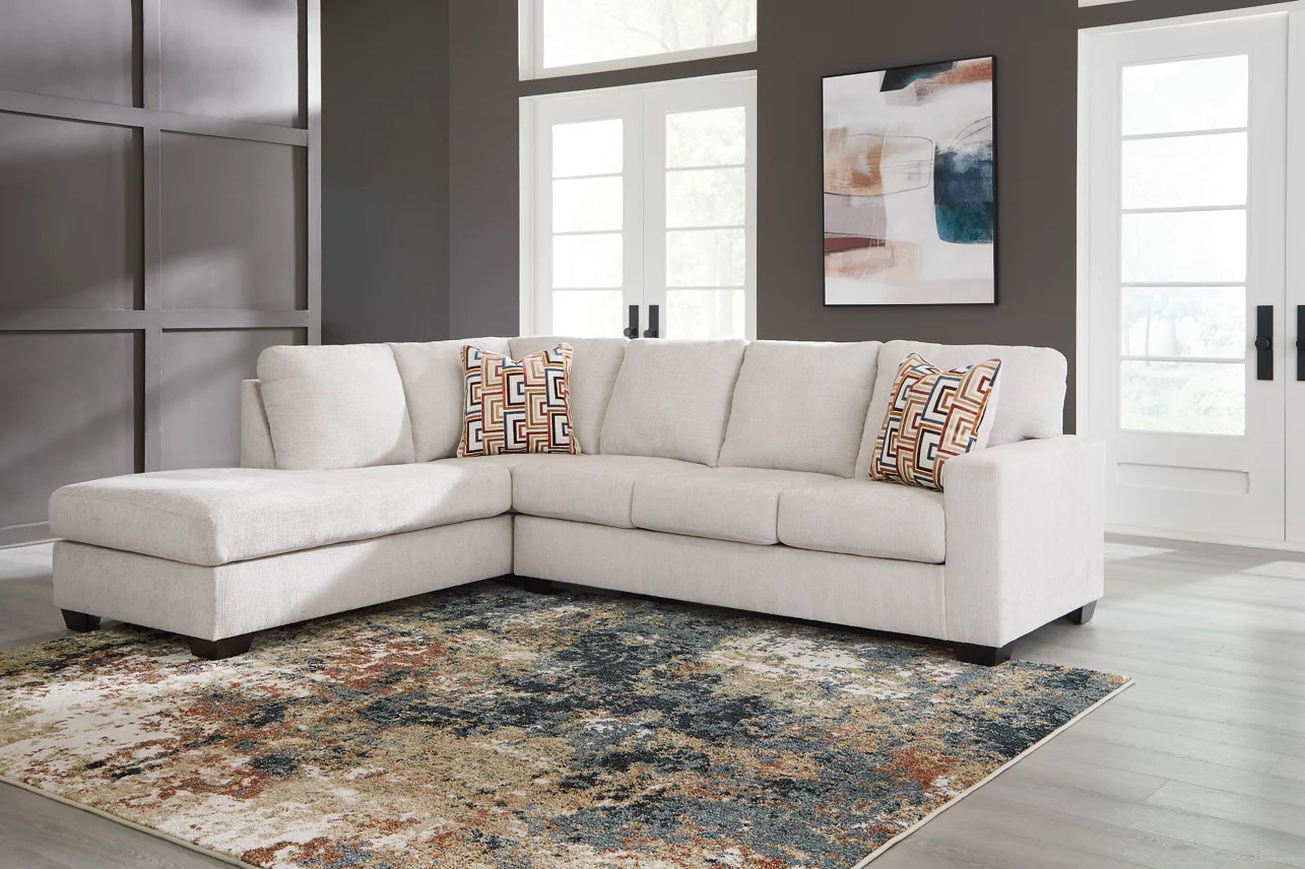 The appearance of Aviemore 2-Piece Sectional With LAF Chaise In Stone designed by Signature Design by Ashley in the transitional interior design. This stone piece of furniture  was selected by 1StopBedrooms from Aviemore Collection to add a touch of cosiness and style into your home. Sku: 2430516;2430567. Material: Polyester. Layout: Sofa & Chaise. Orientation: LAF.