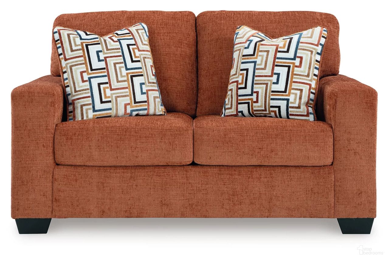 The appearance of Aviemore Loveseat In Spice designed by Signature Design by Ashley in the transitional interior design. This spice piece of furniture  was selected by 1StopBedrooms from Aviemore Collection to add a touch of cosiness and style into your home. Sku: 2430435. Material: Fabric.