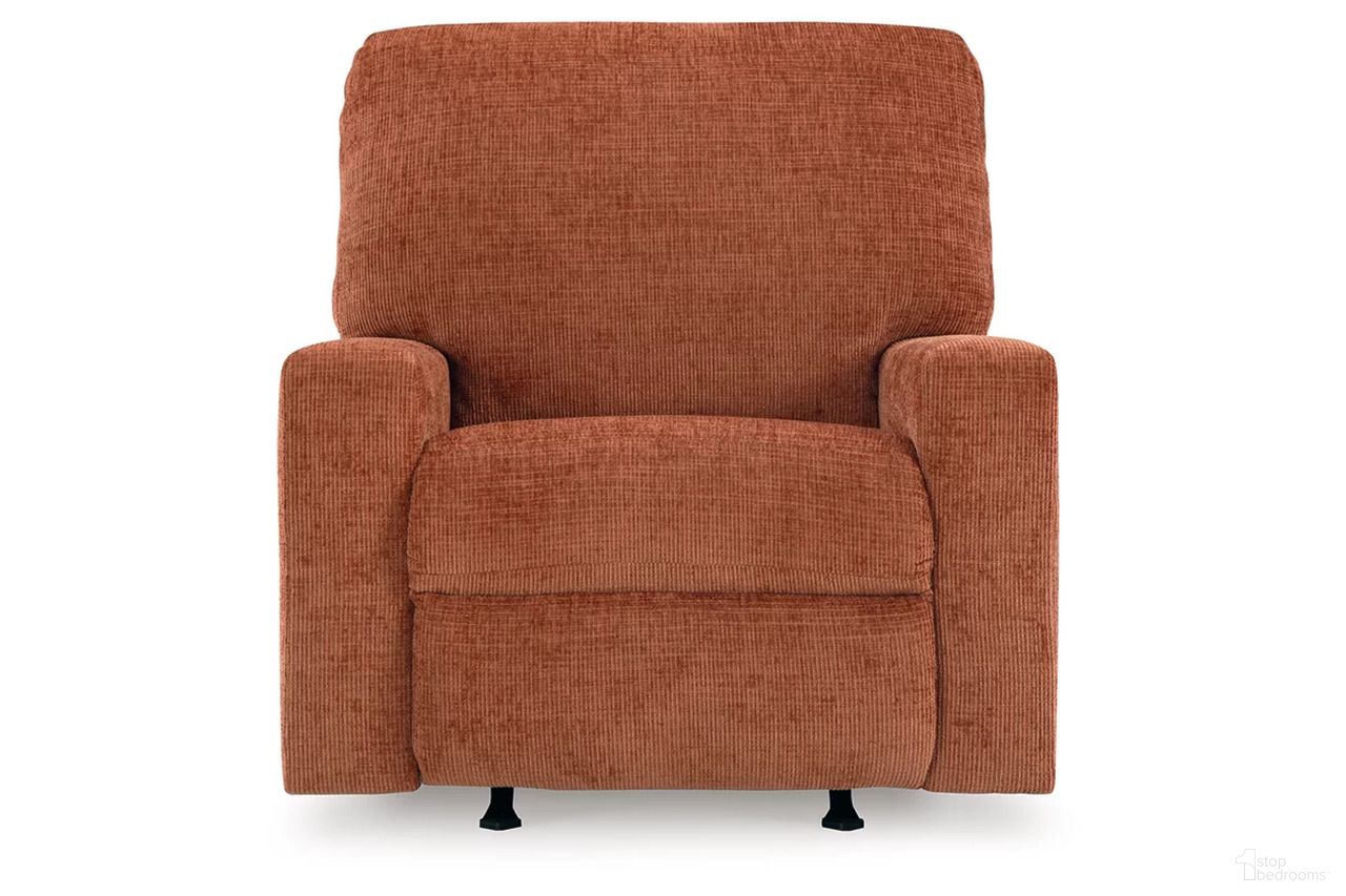 The appearance of Aviemore Recliner In Spice designed by Signature Design by Ashley in the transitional interior design. This spice piece of furniture was selected by 1StopBedrooms from Aviemore Collection to add a touch of cosiness and style into your home. Sku: 2430425. Material: Fabric.
