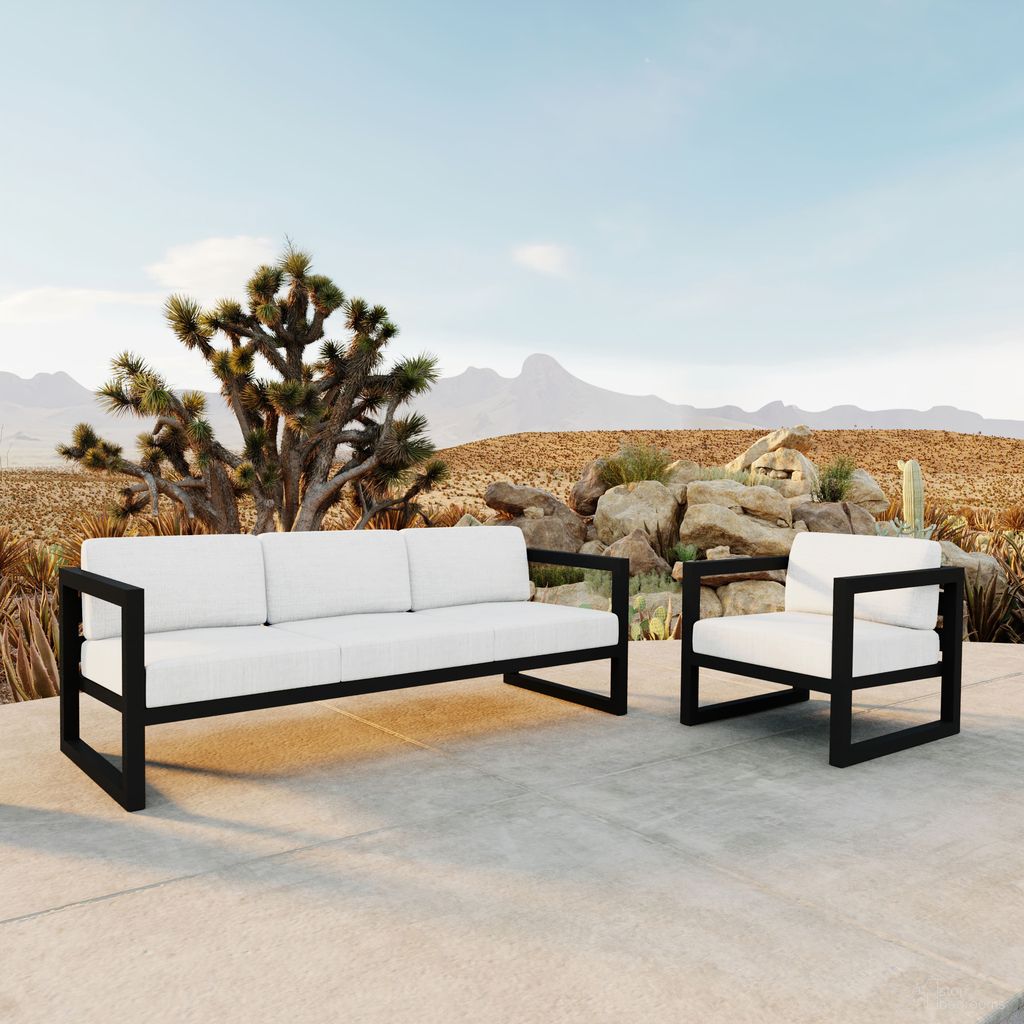 The appearance of Avion 2 Piece Sofa Set In Canvas Natural and Black designed by Harmonia Living in the transitional interior design. This canvas natural/black piece of furniture  was selected by 1StopBedrooms from Avion Collection to add a touch of cosiness and style into your home. Sku: HL-AVN-BK-2SS-CN. Material: Aluminum.