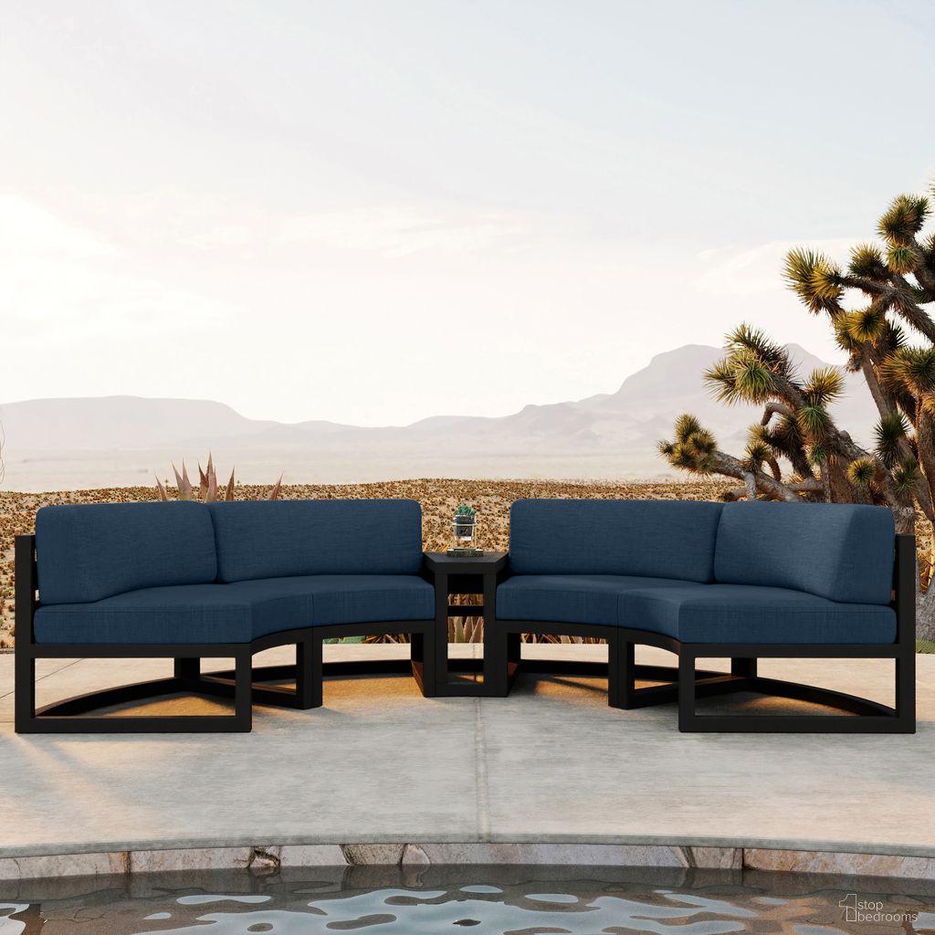 The appearance of Avion 3 Piece Curve Sectional Set In Spectrum Indigo and Black designed by Harmonia Living in the transitional interior design. This spectrum indigo/black piece of furniture was selected by 1StopBedrooms from Avion Collection to add a touch of cosiness and style into your home. Sku: HL-AVN-BK-3CSEC-IN. Material: Aluminum.