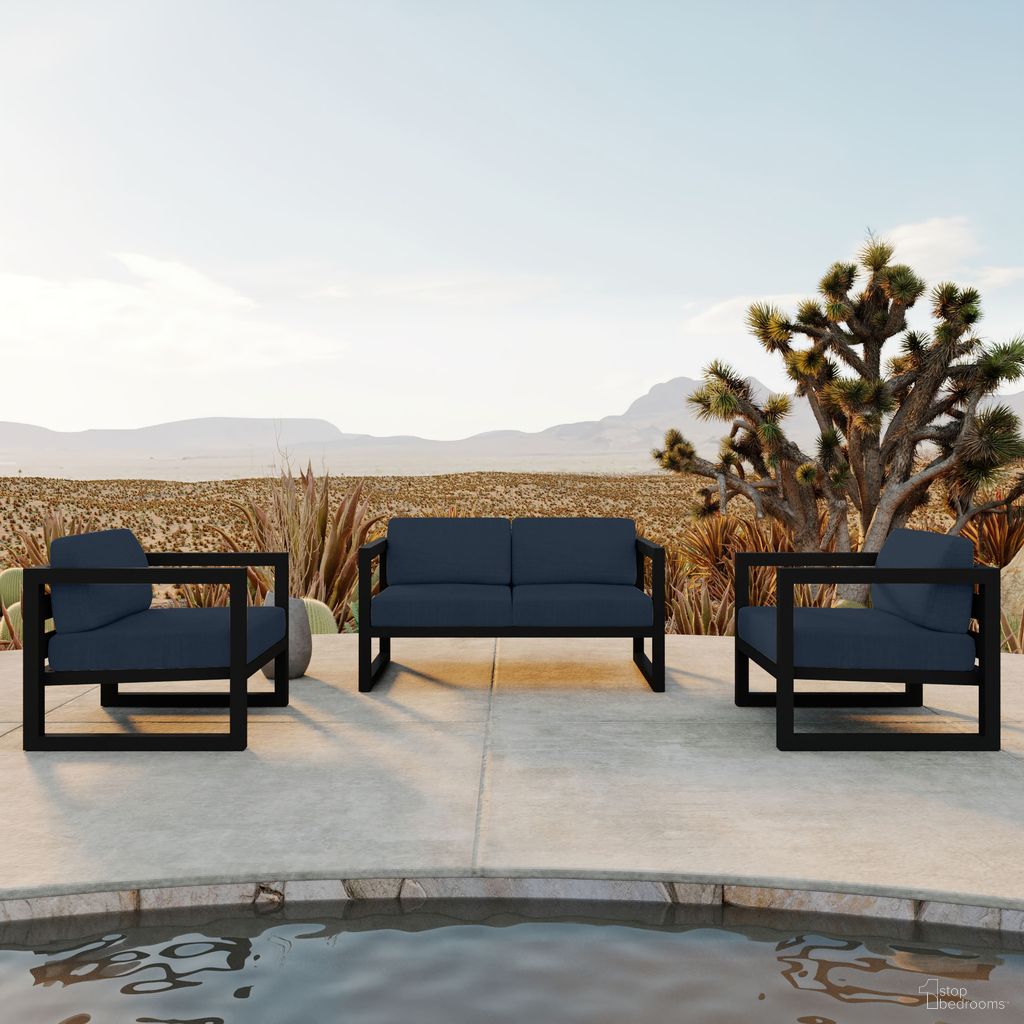 The appearance of Avion 3 Piece Loveseat Set In Spectrum Indigo and Black designed by Harmonia Living in the transitional interior design. This spectrum indigo/black piece of furniture was selected by 1StopBedrooms from Avion Collection to add a touch of cosiness and style into your home. Sku: HL-AVN-BK-3LSS-IN. Material: Aluminum.