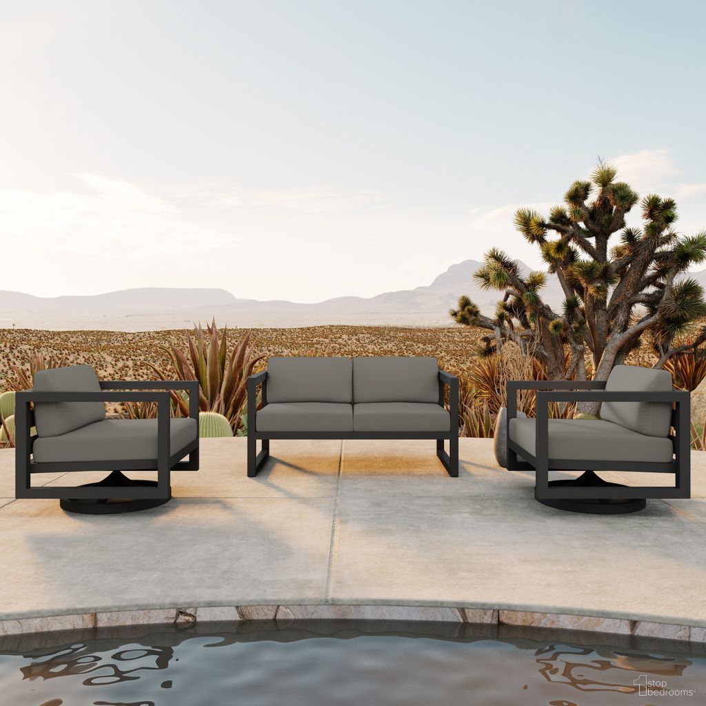 Avion 3 Piece Loveseat Set with Swivel In Canvas Charcoal and Slate