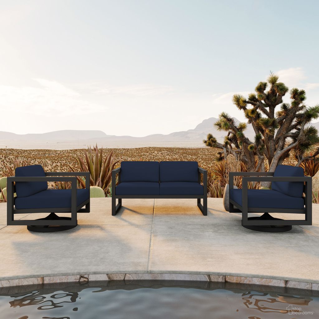The appearance of Avion 3 Piece Loveseat Set with Swivel In Spectrum Indigo and Slate designed by Harmonia Living in the transitional interior design. This spectrum indigo/slate piece of furniture was selected by 1StopBedrooms from Avion Collection to add a touch of cosiness and style into your home. Sku: AVN-SL-SET121-IN. Material: Aluminum.