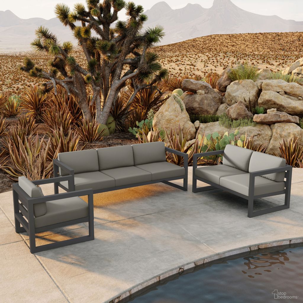 The appearance of Avion 3 Piece Sofa Loveseat Set In Canvas Charcoal and Slate designed by Harmonia Living in the transitional interior design. This canvas charcoal/slate piece of furniture was selected by 1StopBedrooms from Avion Collection to add a touch of cosiness and style into your home. Sku: HL-AVN-SL-3SLSS-CC. Material: Aluminum.