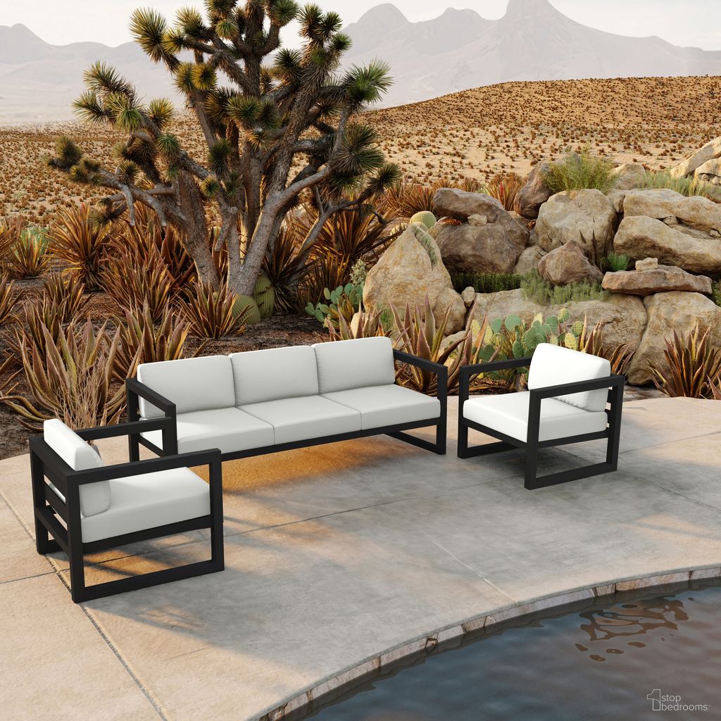 The appearance of Avion 3 Piece Sofa Set In Canvas Natural and Black designed by Harmonia Living in the transitional interior design. This canvas natural/black piece of furniture was selected by 1StopBedrooms from Avion Collection to add a touch of cosiness and style into your home. Sku: AVN-BK-SET141-CN. Material: Aluminum.