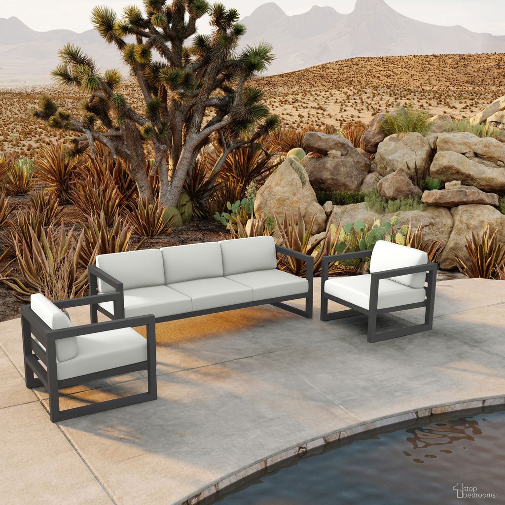 The appearance of Avion 3 Piece Sofa Set In Canvas Natural and Slate designed by Harmonia Living in the transitional interior design. This canvas natural/slate piece of furniture  was selected by 1StopBedrooms from Avion Collection to add a touch of cosiness and style into your home. Sku: AVN-SL-SET141-CN. Material: Aluminum.