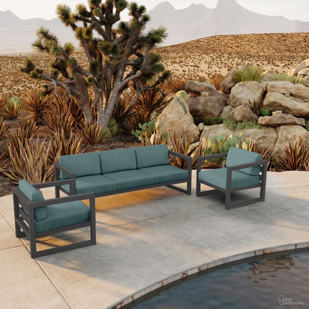 The appearance of Avion 3 Piece Sofa Set In Cast Lagoon and Slate designed by Harmonia Living in the transitional interior design. This cast lagoon/slate piece of furniture was selected by 1StopBedrooms from Avion Collection to add a touch of cosiness and style into your home. Sku: AVN-SL-SET141-CL. Material: Aluminum.