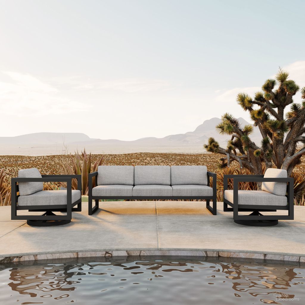 Avion 3 Piece Sofa Set with Swivel In Cast Silver and Slate