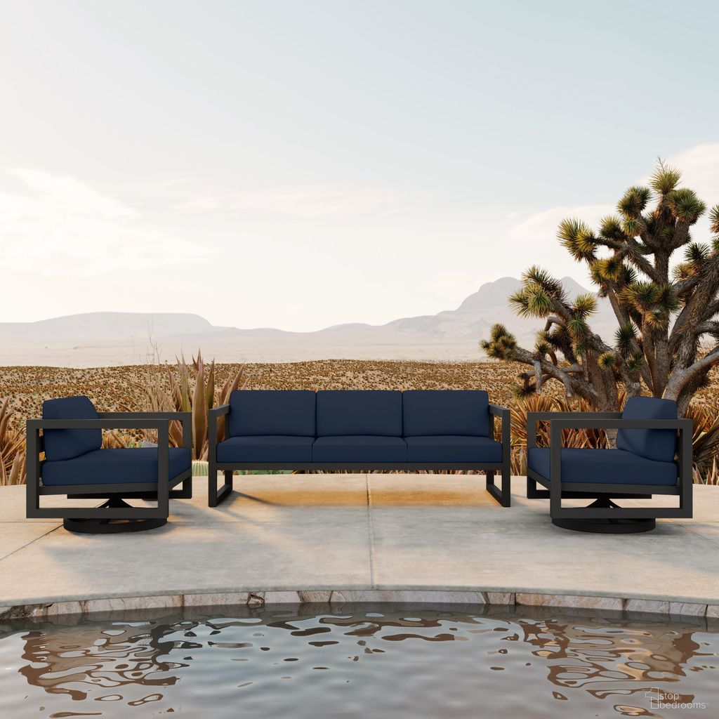Avion 3 Piece Sofa Set with Swivel In Spectrum Indigo and Slate