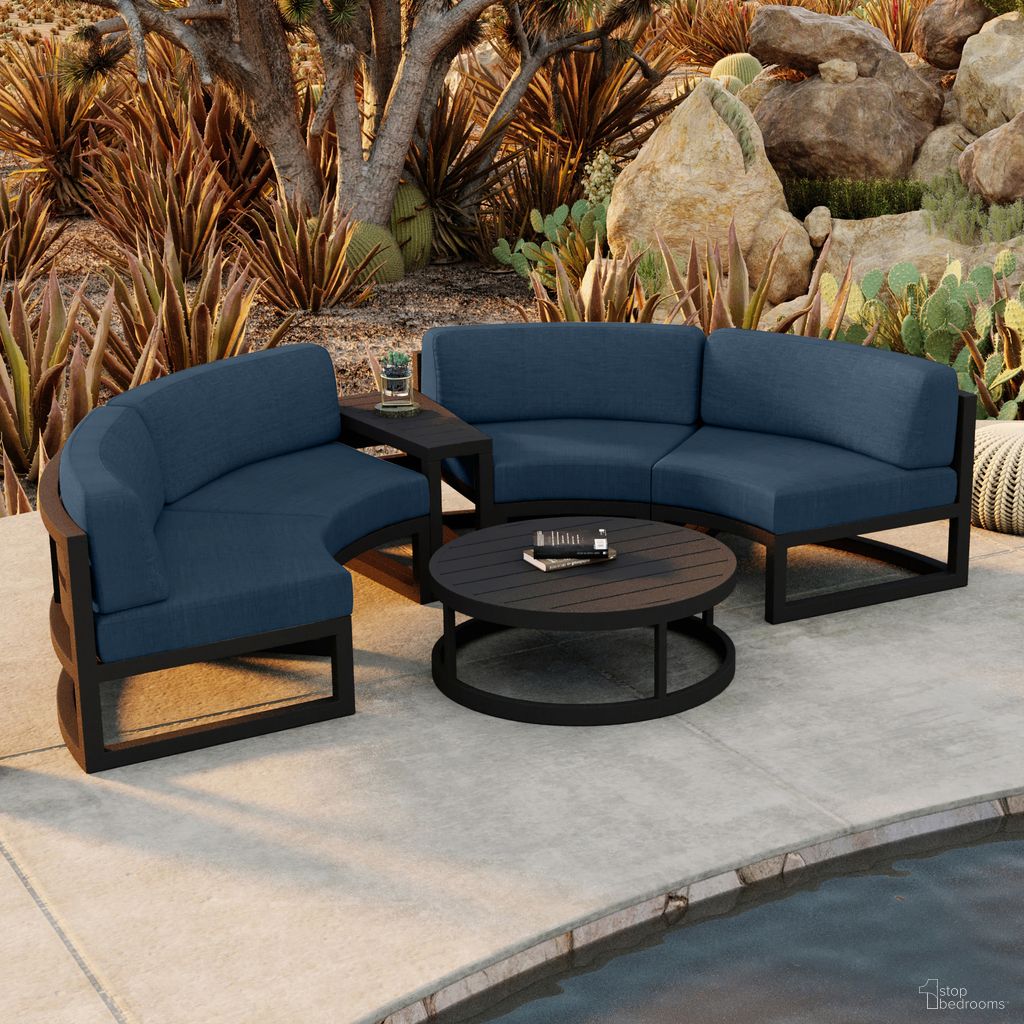 The appearance of Avion 4 Piece Curve Sectional Set In Spectrum Indigo and Black designed by Harmonia Living in the transitional interior design. This spectrum indigo/black piece of furniture was selected by 1StopBedrooms from Avion Collection to add a touch of cosiness and style into your home. Sku: HL-AVN-BK-4CSEC-IN. Material: Aluminum.