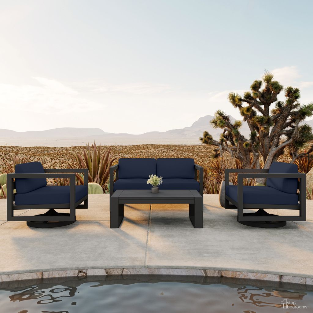 The appearance of Avion 4 Piece Loveseat Set with Swivel In Spectrum Indigo and Slate designed by Harmonia Living in the transitional interior design. This spectrum indigo/slate piece of furniture was selected by 1StopBedrooms from Avion Collection to add a touch of cosiness and style into your home. Sku: AVN-SL-SET122-IN. Material: Aluminum.