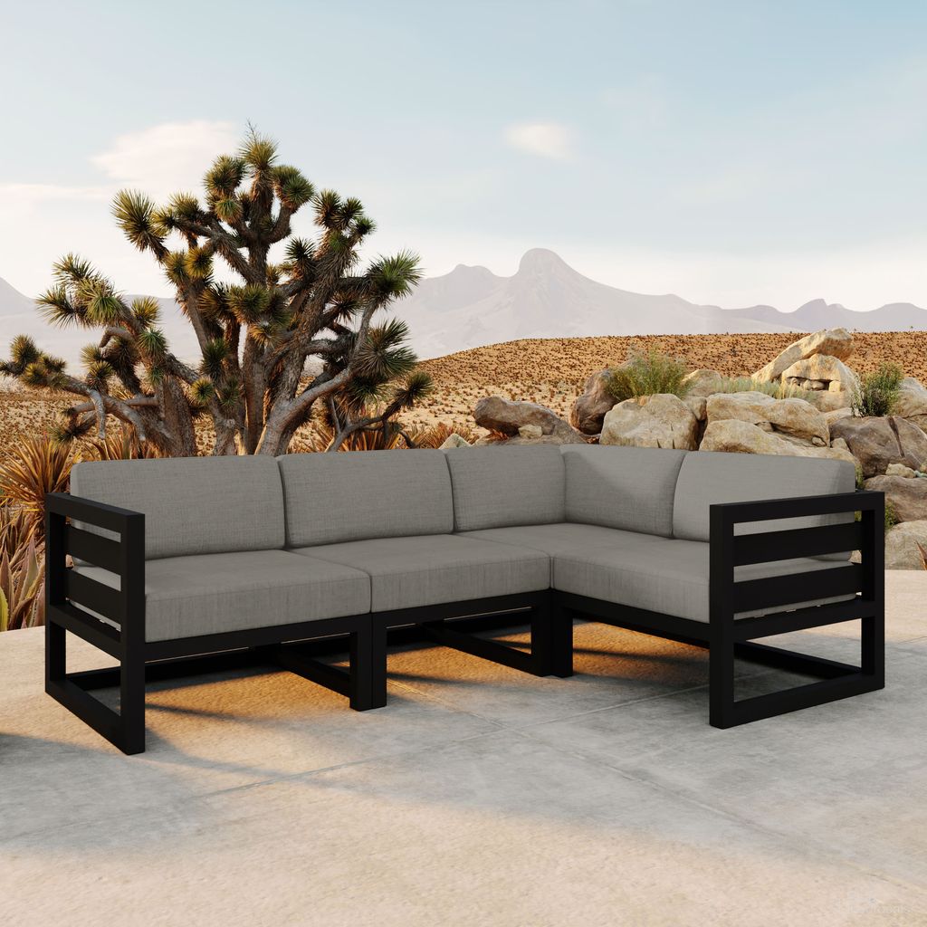 The appearance of Avion 4 Piece Sectional Set In Canvas Charcoal and Black designed by Harmonia Living in the transitional interior design. This canvas charcoal/black piece of furniture was selected by 1StopBedrooms from Avion Collection to add a touch of cosiness and style into your home. Sku: HL-AVN-BK-4SEC-CC. Material: Aluminum.