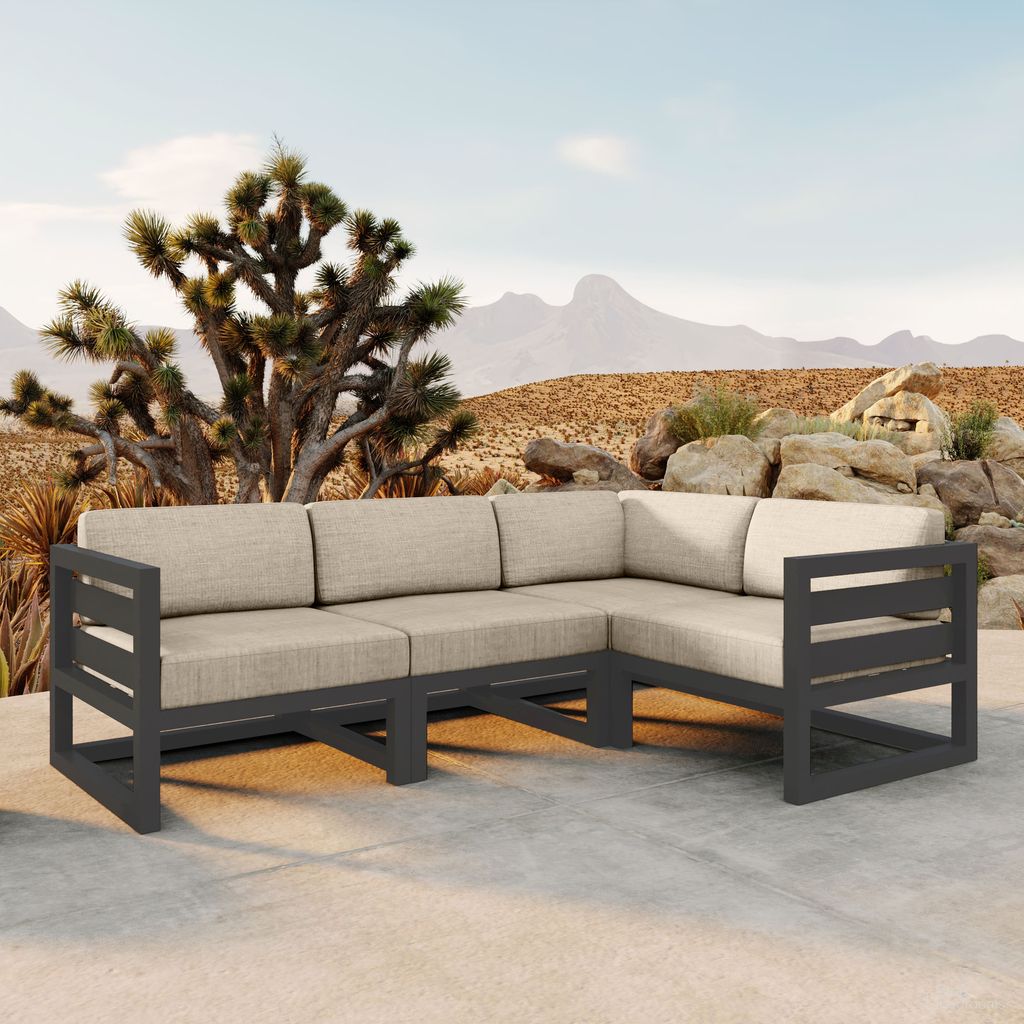 The appearance of Avion 4 Piece Sectional Set In Canvas Flax and Slate designed by Harmonia Living in the transitional interior design. This canvas flax/slate piece of furniture was selected by 1StopBedrooms from Avion Collection to add a touch of cosiness and style into your home. Sku: HL-AVN-SL-4SEC-CF. Material: Aluminum.